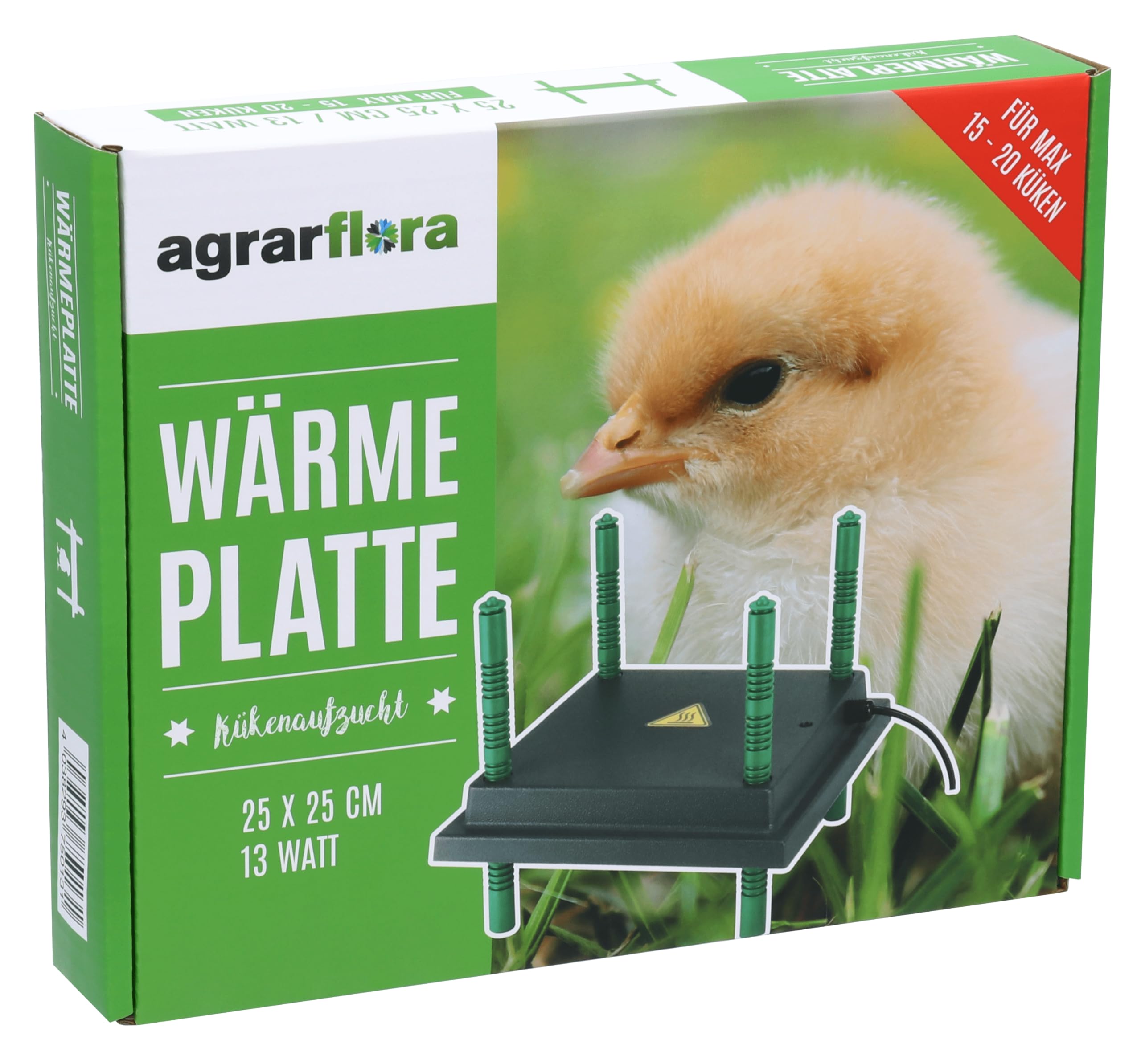 Küken Wärmeplatte 25x25cm, 13 Watt - Heizplatte für die Kükenaufzucht - Kükenwärmer, Kükenwärmeplatte - höhenverstellbar, effizient & sparsam - geeignet für Geflügel, Hühner & Reptilien