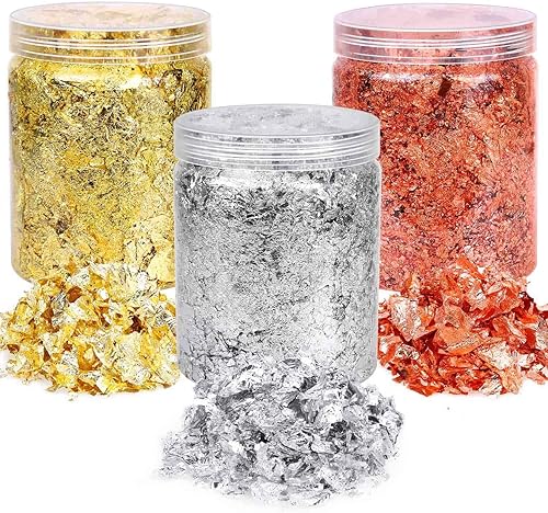 Paxcoo - Copos de lámina dorada de 1.59oz para hacer joyas de resina, copos de lámina dorada para uñas, pintura, manualidades, slime y fabricación