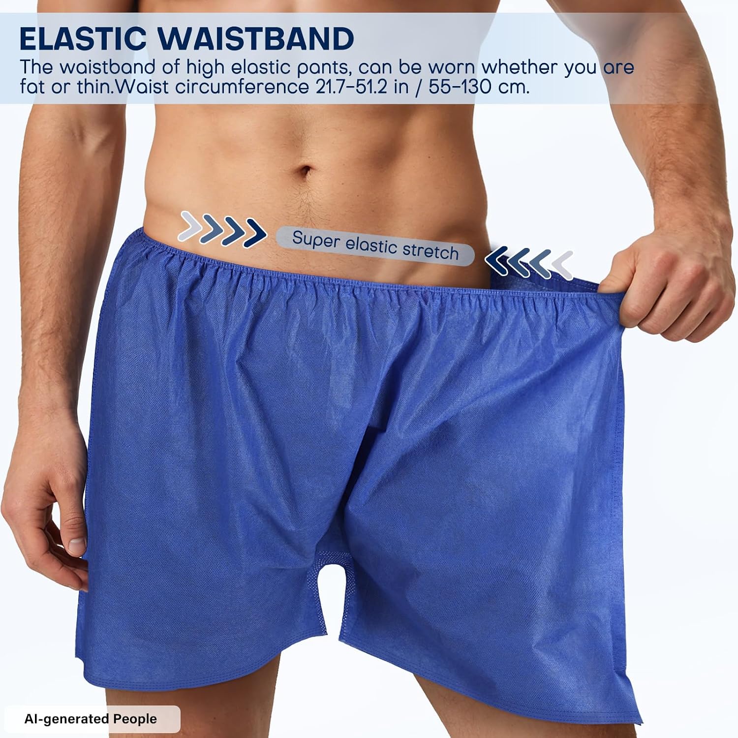 50PCS Large Disposable Shorts Medical, Disposable Boxers for Men, Blue