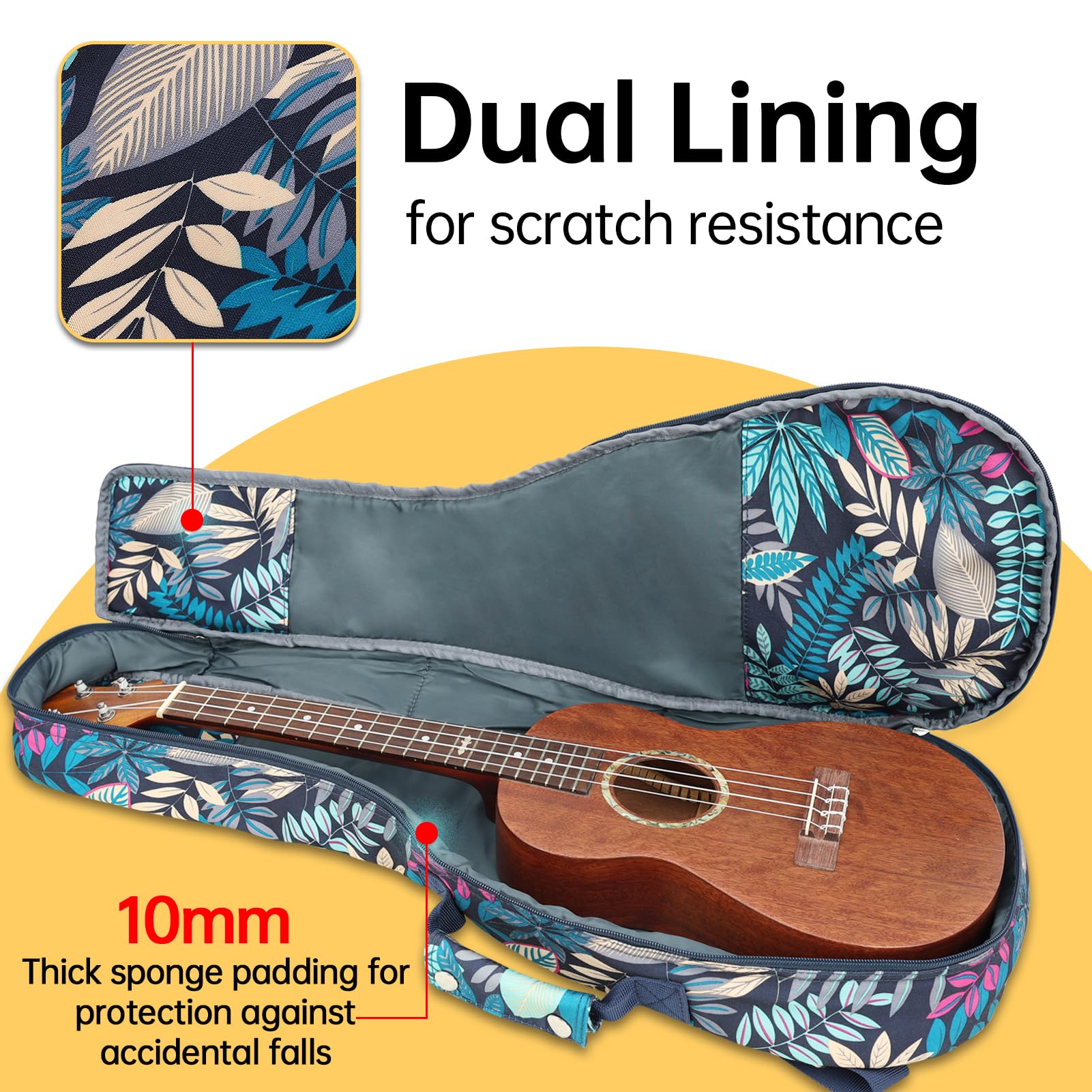 Bolsa para ukelele tenor de 26 pulgadas, bolsa de instrumentos con estampado de hojas tropicales de verano, color azul