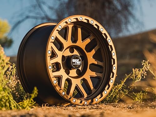 Miniatura 6 de RockTrix RT110 - Rueda de 17 pulgadas, patrón de pernos de 6 x 5.5 pulgadas, diámetro interno de 4.17 pulgadas, bronce mate, 1 unidad