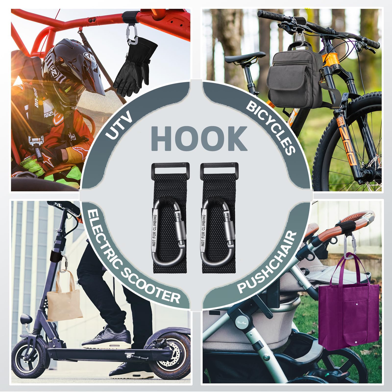 2 Pezzi Moschettone per Monopattino Elettrico, Supporto Multifunzionale Piccolo Come Gancio per Casco e Borse, E Scooter UTV Hook Accessori