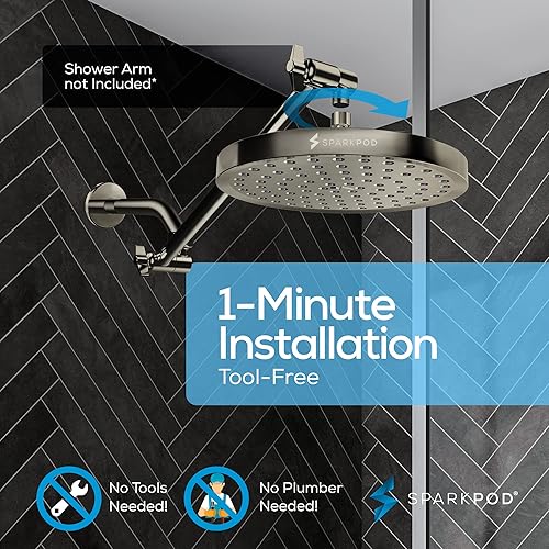 Miniatura 37 de SparkPod Cabezal de ducha, lluvia de alta presión, diseño de lujo de alta calidad, instalación en 1 minuto, reemplazo ajustable fácil de limpiar 1.