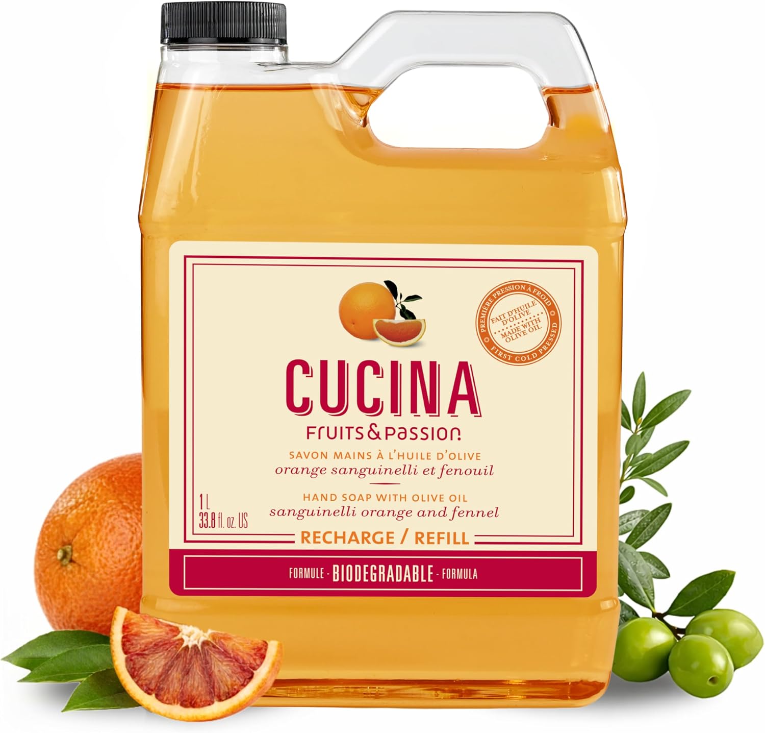 Cucina Purifying Hand Wash and Refill, Orange Sanguinelli & Fennel, Sanguinelli Orange Fennel 33.8oz by Fruits & Passion