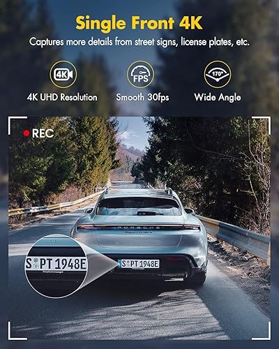 Miniatura 7 de GKU Cámara frontal y trasera para salpicadero cámara de tablero dual 4K+1080P para automóviles con tarjeta SD de 64 GB, WiFi de 5 GHz y control de