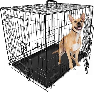 DogCrates+ - Jaula Plegable Mediana para Perros con 2 Puertas, Bandeja extraíble de plástico no masticable, 76,2 cm, Color Negro