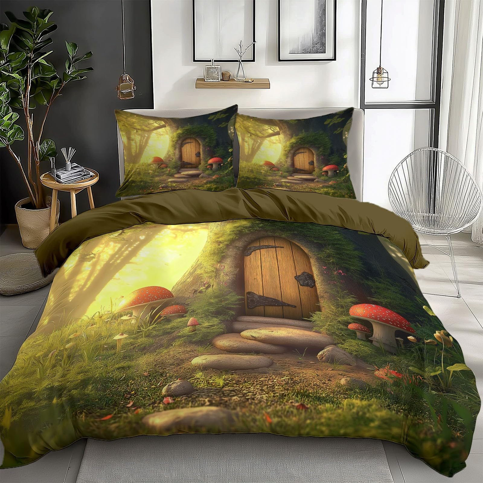 Housse de couette 200x200 cabane dans les arbres en microfibre respirante pour lit 2 personnes