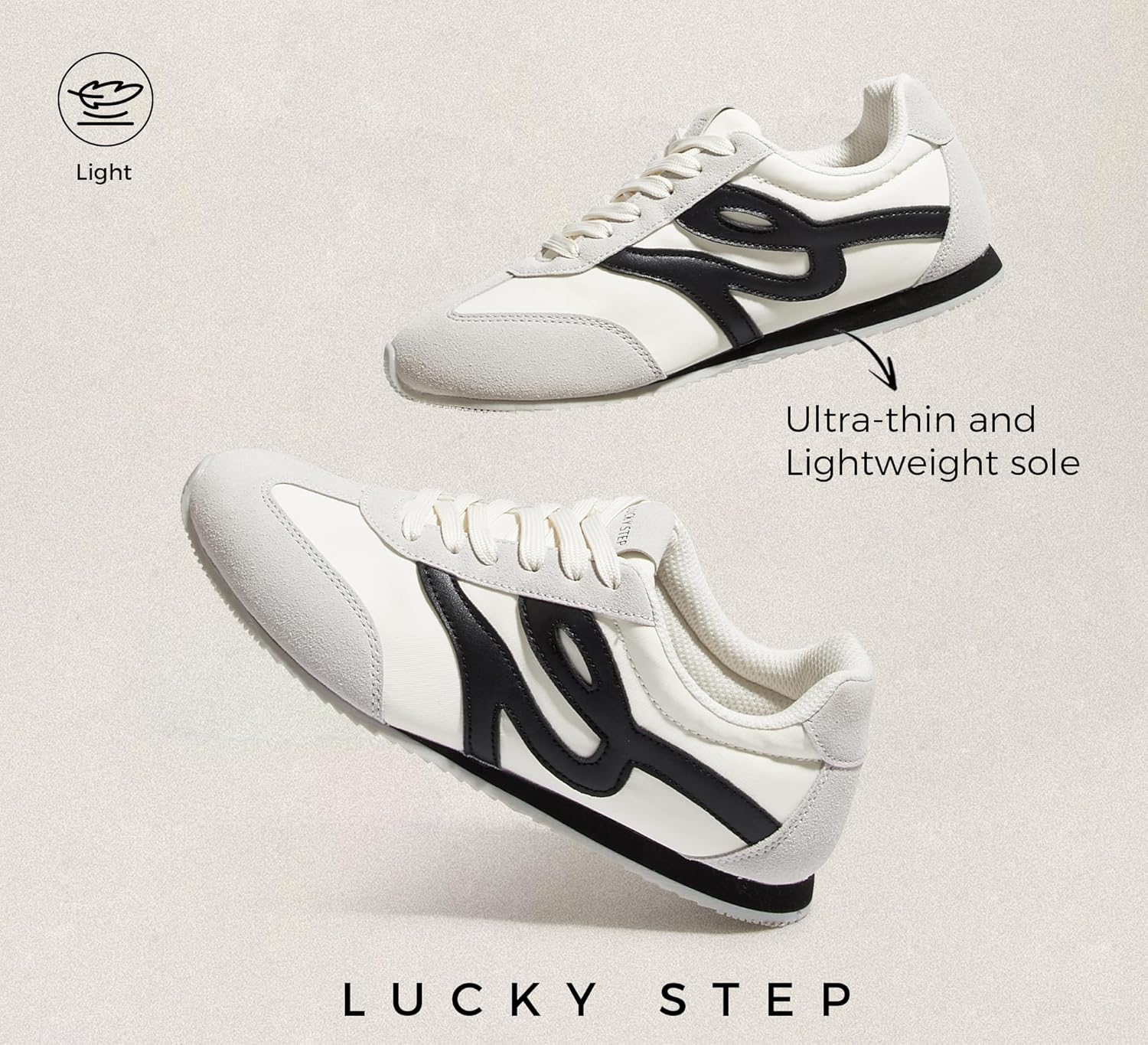 LUCKY STEP Women's Fashion Sneakers Thin Sole Lightweight Retro Athletic Sneakers Casual Lace Up Tennis Shoes Walking Footwear - Image 4