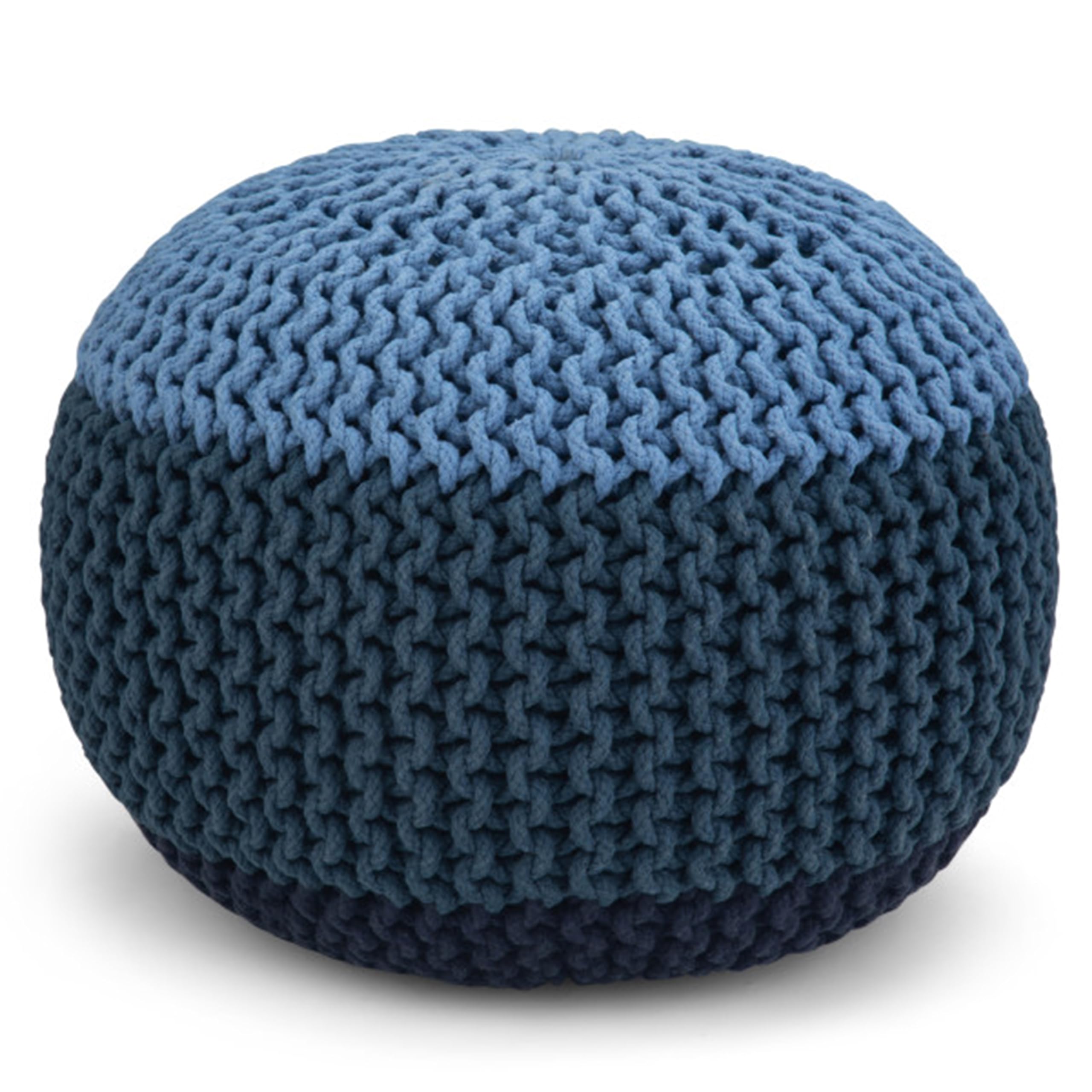 SIMPLIHOME Nikki Boho Round Hand Knit Pouf in Blue, Navy Blue Cotton for the Living Room, Bedroom and Kids Room-image-12