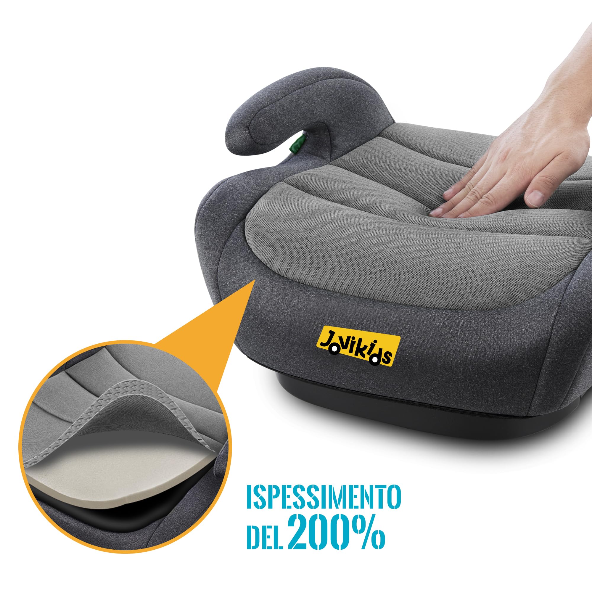 Jovikids Rialzo Auto per Bambini ISOFIX 125-150cm ECE R129, Alzatina Auto Bimbi 15-36 kg, Seggiolino Auto da 6 a 12 Anni con portabicchiere - Nero