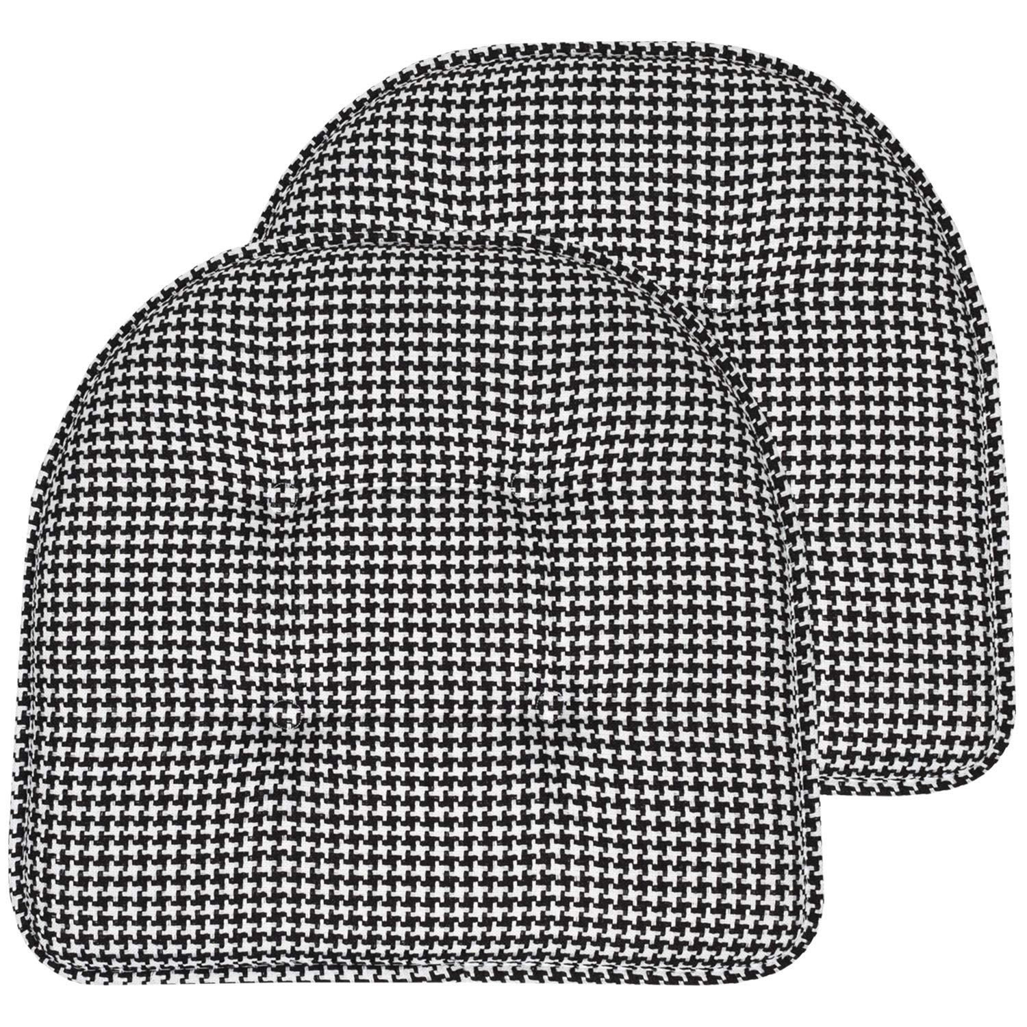 Sweet Home Collection Chair Cushion Memory Foam Pads Tufted Slip Non Skid Rubber Back U-Shaped 17" x 16" Seat Cover, 2 Count (Pack of 1), Houndsooth