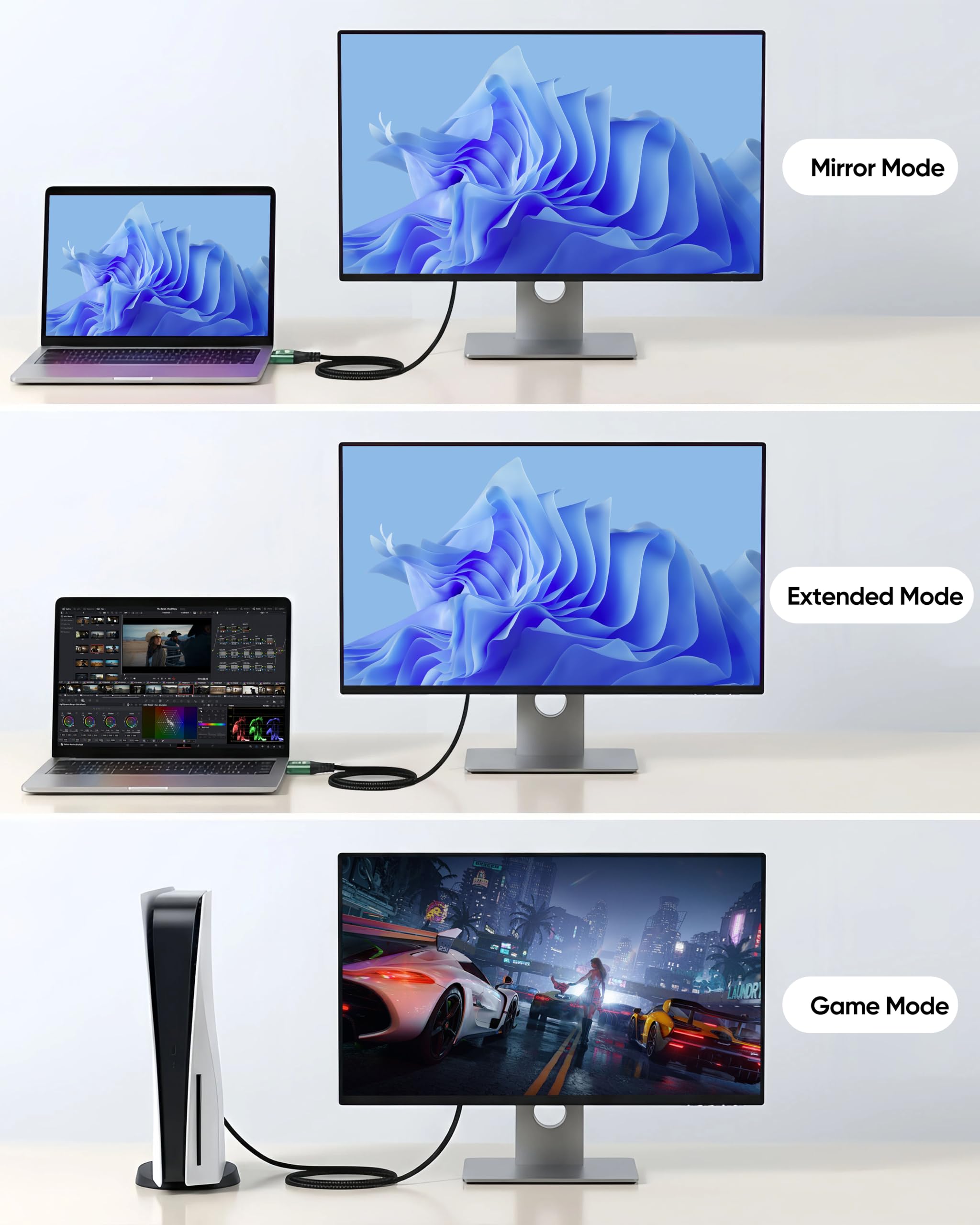 Cavo HDMI 10K 8K, cavo HDMI 2.1 ad alta velocità 48Gbps 8K @60Hz, 4K @120Hz cavo HDMI intrecciato eARC, HDR10 per PS5/PS4, Roku TV, monitor, HDTV, Blu-ray, laptop