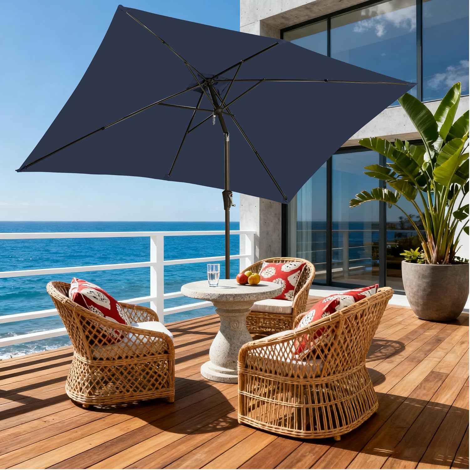 6.5x10FT Rectangular Patio Umbrella with Push Button Tilt & Crank Lift for Garden,UV Protection Outdoor Umbrella for Deck,Pool and Yard,Navy