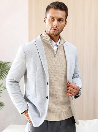 HYPESTFIT Mens Quarter Zip Sweater Mock Neck Knitted Pullover Long Sleeve Jumper Casual Top