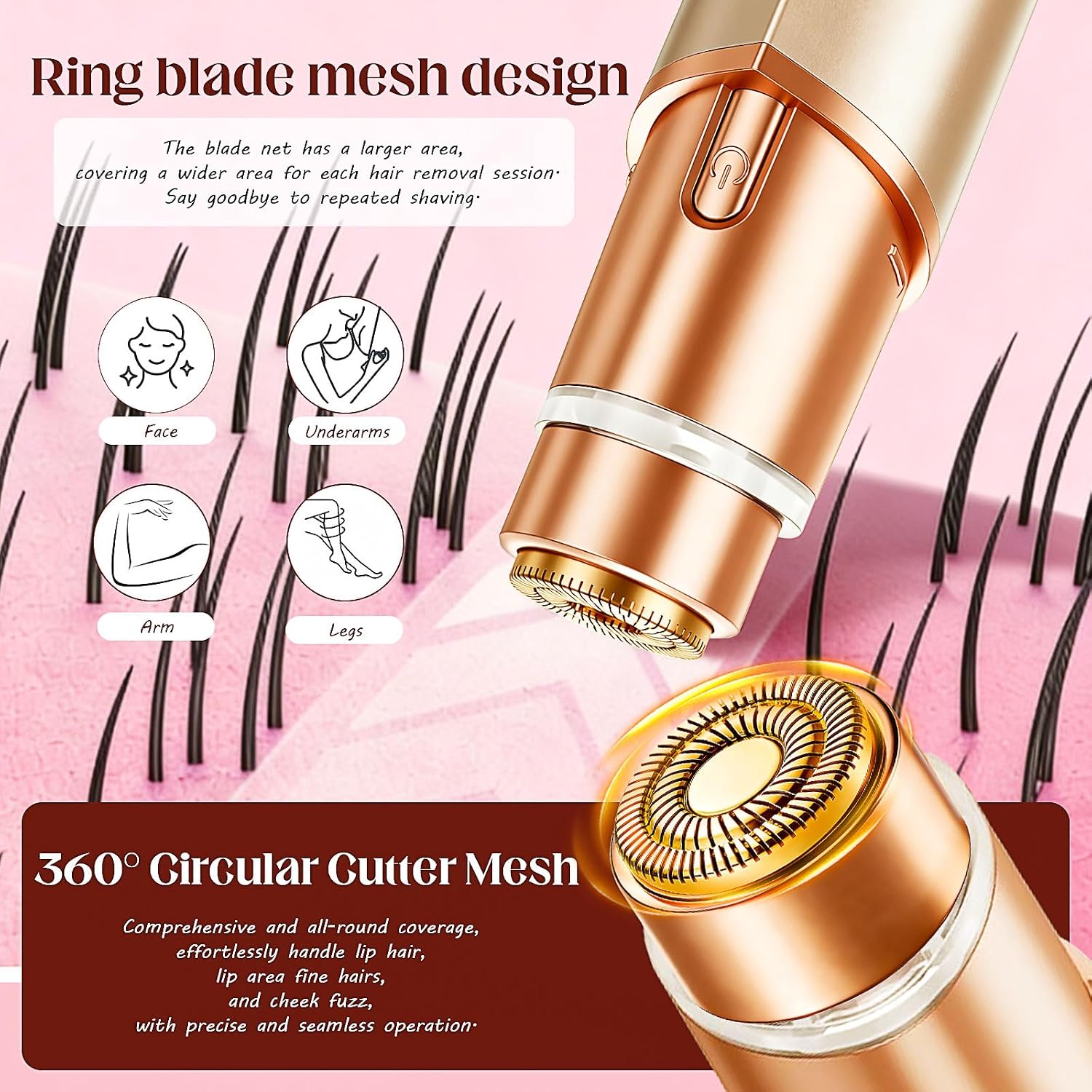 Gen 3 Replacement Heads For Finishing Touch Flawless Hair Removal, Double Ring Replacement Blades for Flawless Facial Hair Remover, Rose Gold (Gen3-4pack)