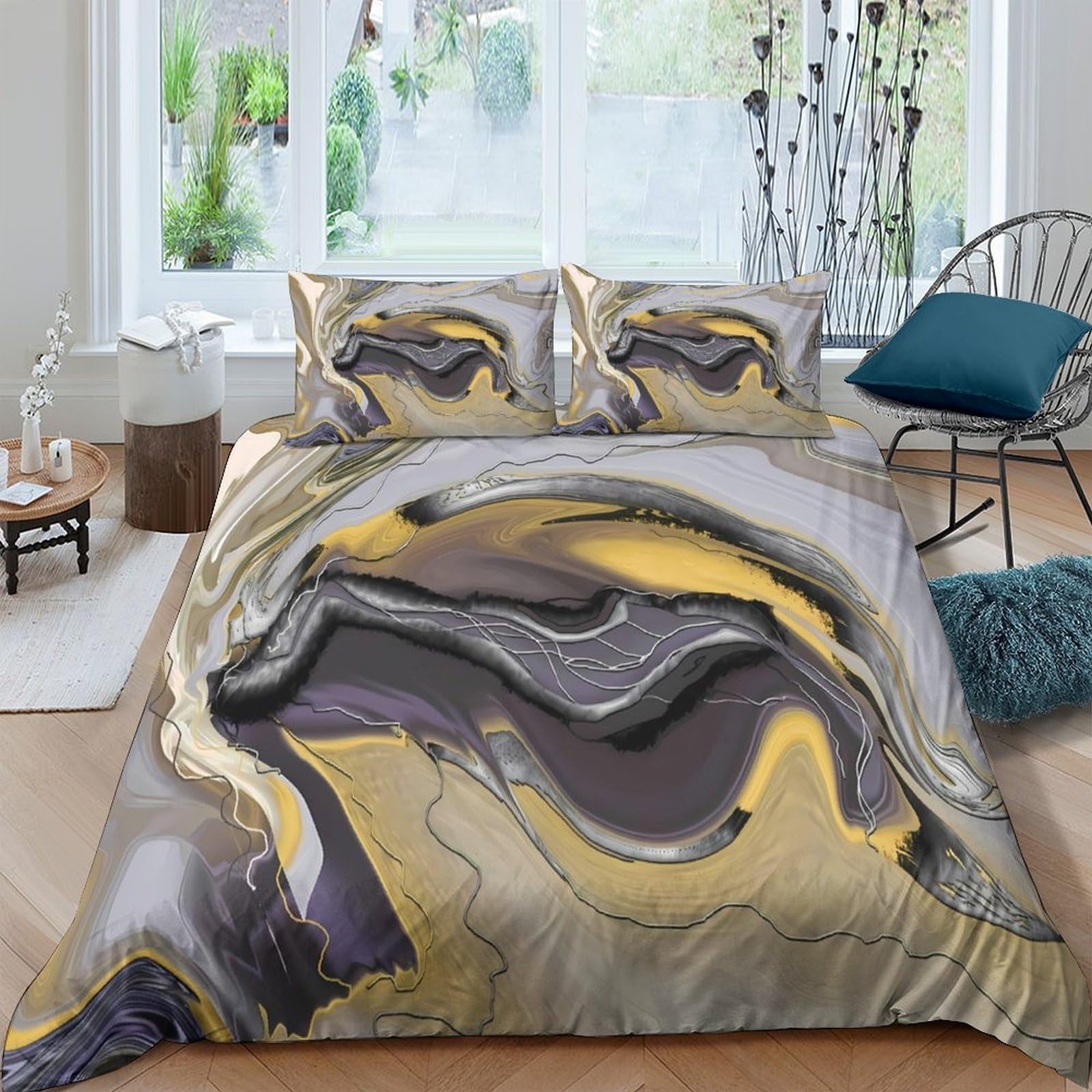 Ctjqhvkz Style-6 3D Printed Marble Abstract Fitted Sheet Microfiber Soft Gold Swirl Bed Cover For Bedroom Guestroom Decor Single（135X200cm）