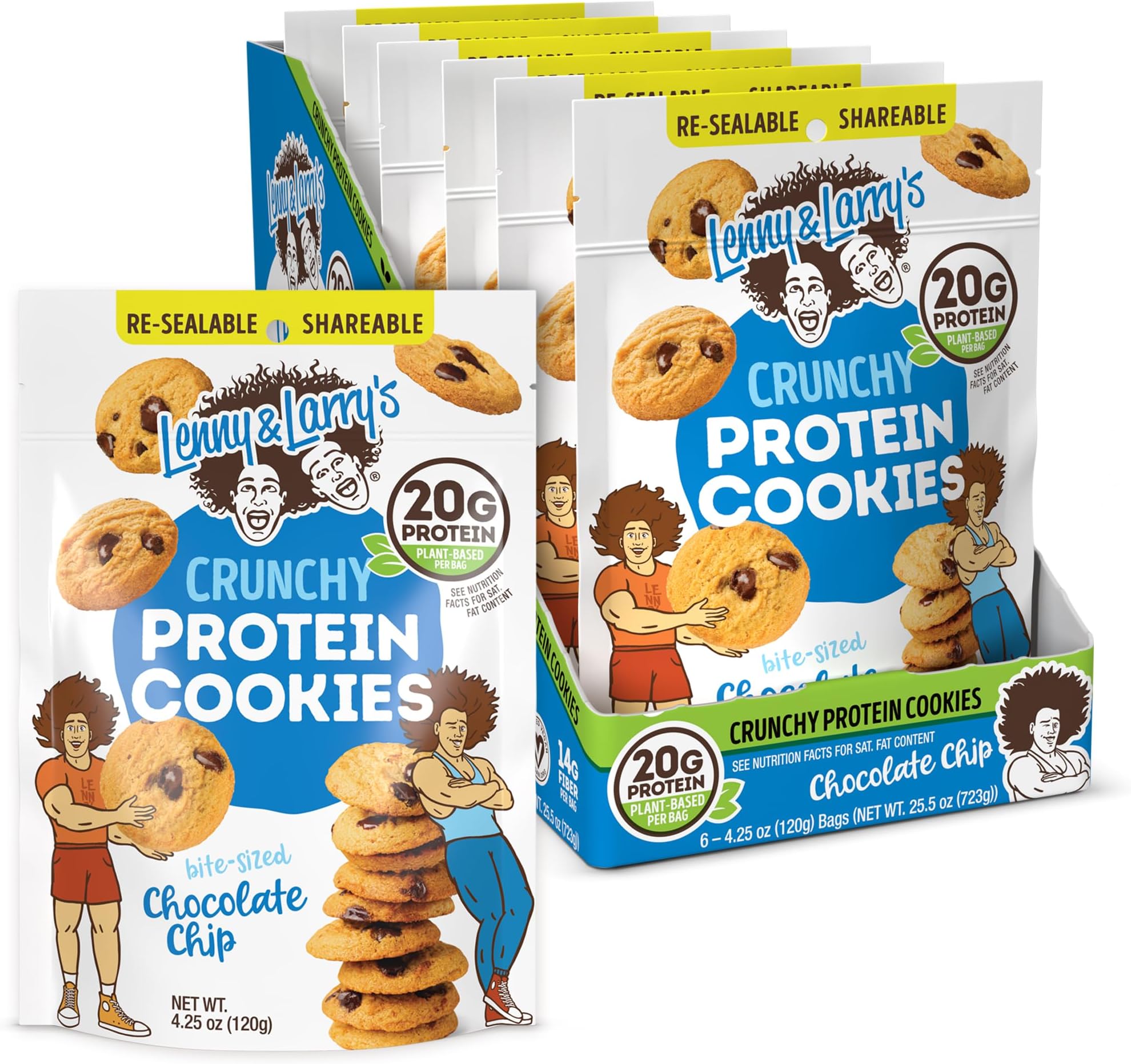 Lenny & Larry's The Complete Crunchy Cookie, Chocolate Chip, 6g Plant Protein, Vegan, Non-GMO, 4.25 Ounce Pouch (Pack of 6)