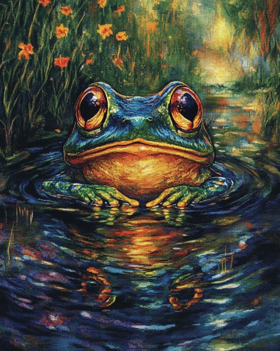 WallustrioaW Cross Stitch Kits,Frogs in the Pond,11CT Cross Stitch for Adults,Stamped Cross Stitch Kits Beginner Embroidery for Adults,40x50cm