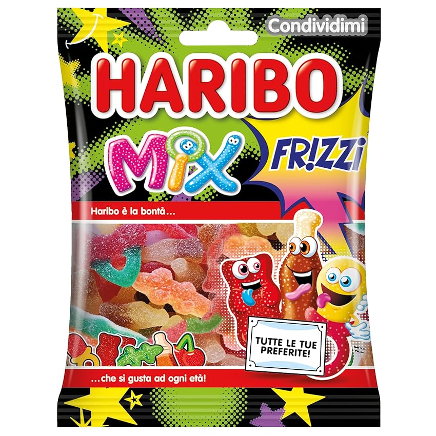 Haribo Frizzi Mix, Caramelle Gommose Frizzanti, Gusto Frutta, Ideali per Feste e Dolci Momenti di Relax - 175gr