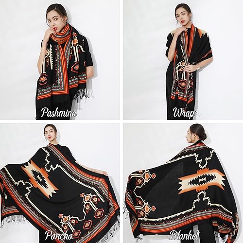 Miniatura 88 de DANA XU Manta de pashmina extragrande 100% de lana merina, bufanda de viaje, bufanda de cachemira para mujer, otoño e invierno, chal de gran