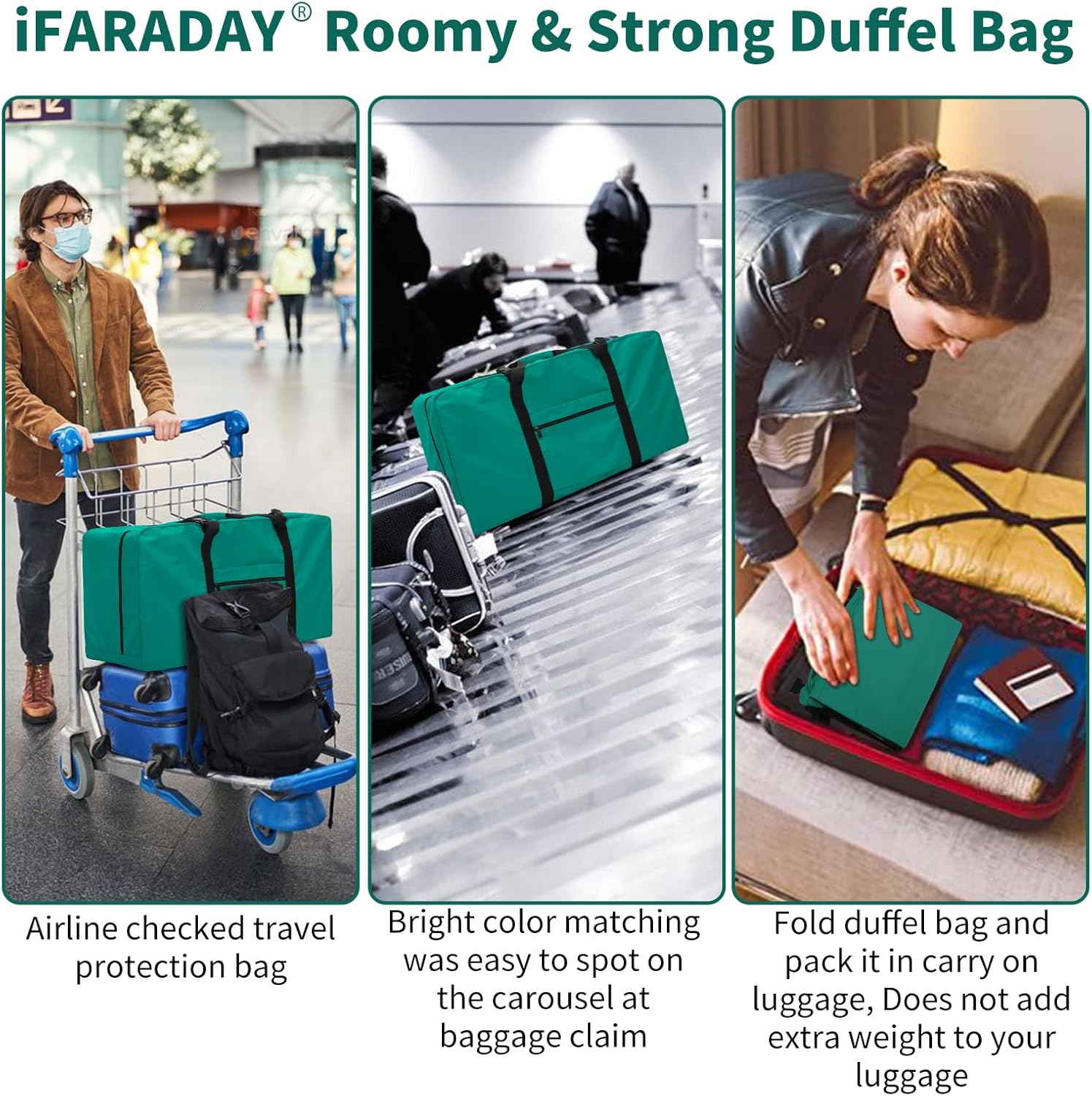 110L Extra Large Duffel Bag 32.5 inch Travel Duffle Bag lightweight Luggage Storage Bag for Outdoor, Camping, Sport-Green - Image 2