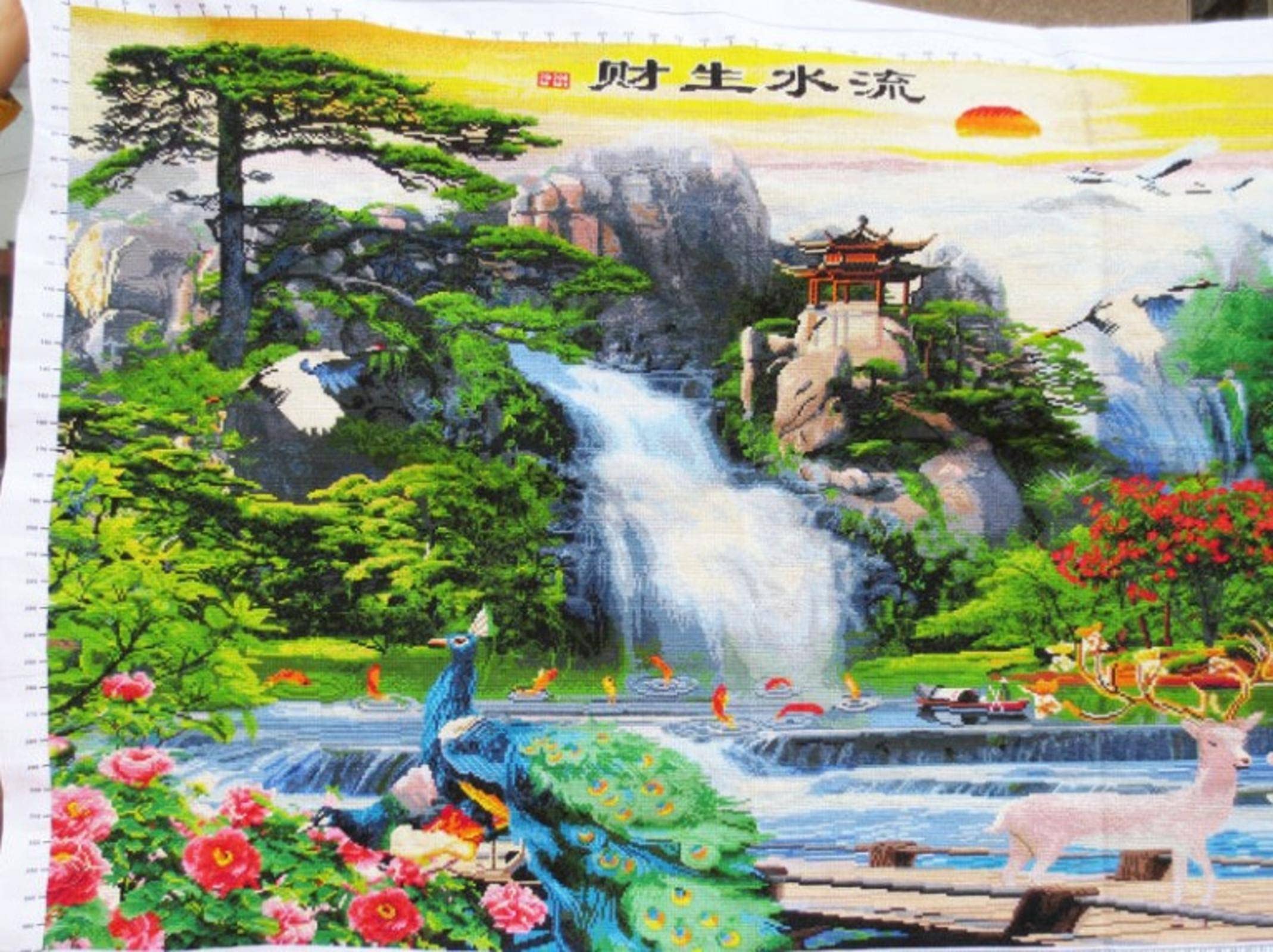 Amazon.co.jp: 中国の伝統的な純粋な手作りの十字刺繍、流水生財