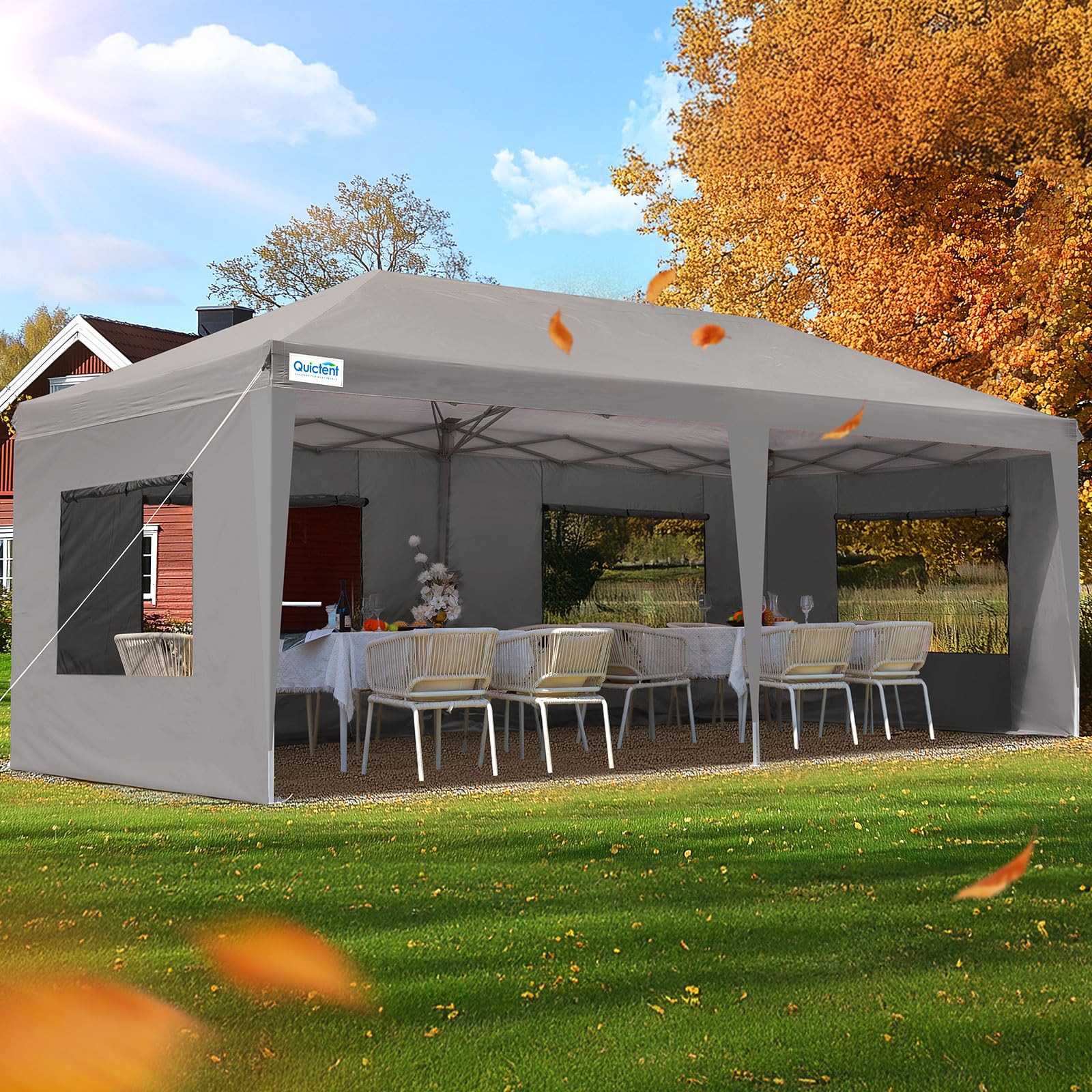 Quictent Pavillon 3x6m Faltpavillon mit 6 Seitenwänden, Gartenpavillon mit Rollentasche, Partyzelt 3x6 wasserdicht stabil, für Party im Freien, Hochzeiten, Fest, UV 50+,Grau