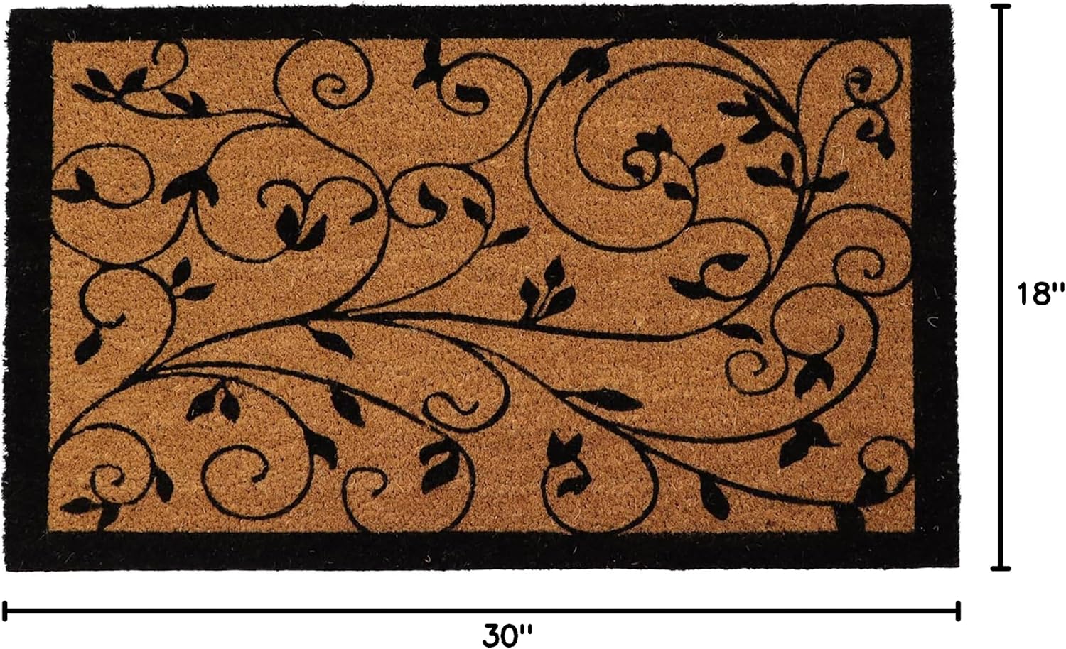 Sheltered Coir Door Mat Leafy Vine Print 30x18 Inch - Made of Natural Coconut Fibers - Superior Durability & Effective Dirt Trapping