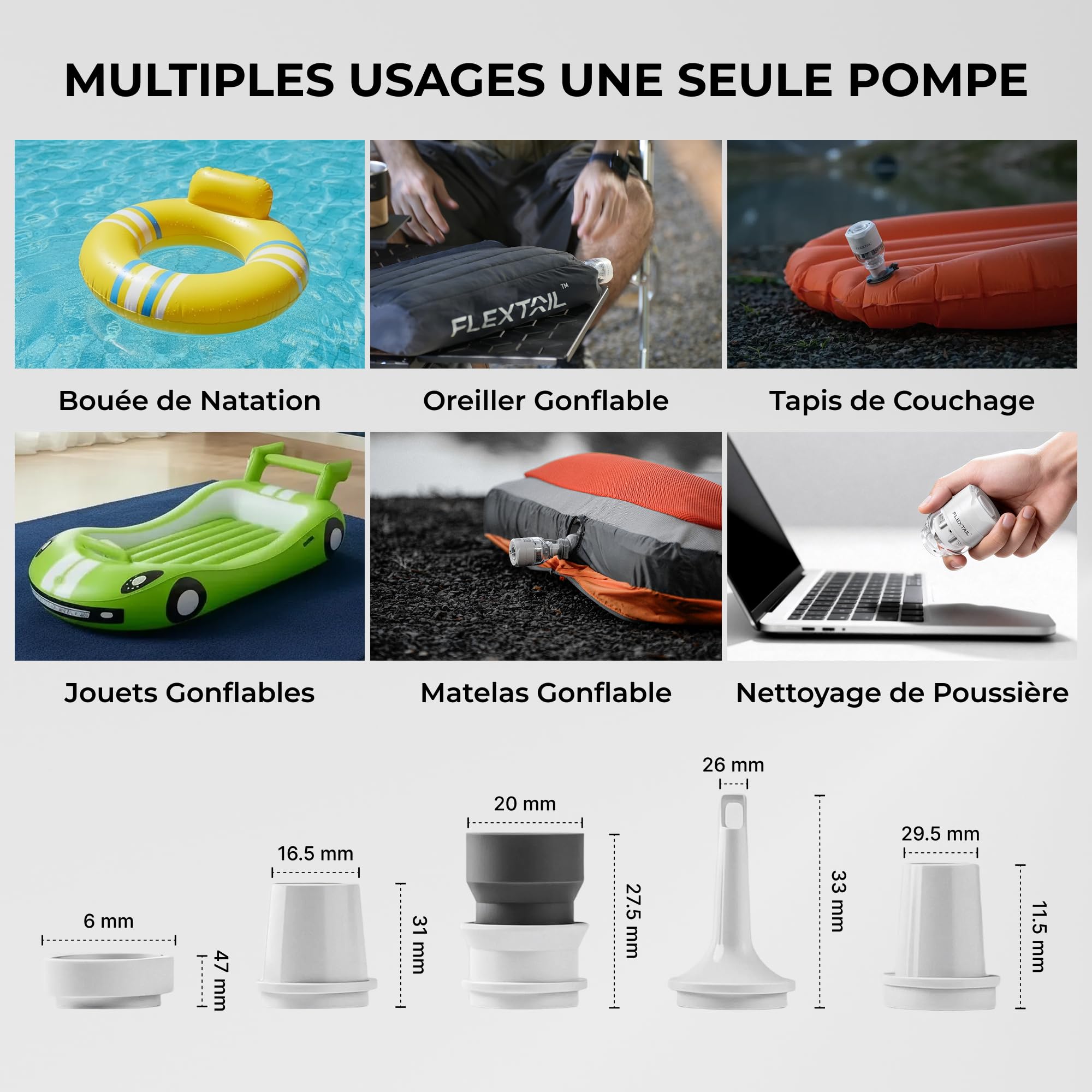 FLEXTAILGEAR Mini Pompe à Air Électrique Portable 3-en-1 : Gonfleur sans Fil avec Lanterne LED 5 Modes, Pompe à Vide pour Sac de Rangement, Matelas de Camping et Bouée - Légère et Silencieuse