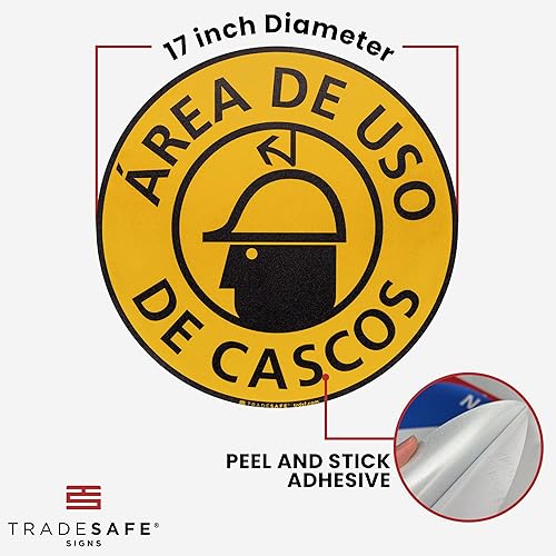 Miniatura 7 de TRADESAFE Adhesivo de piso antideslizante para el área de uso de Cascos, letrero de precaución de Área de Uso de Cascos, letrero de vinilo adhesivo