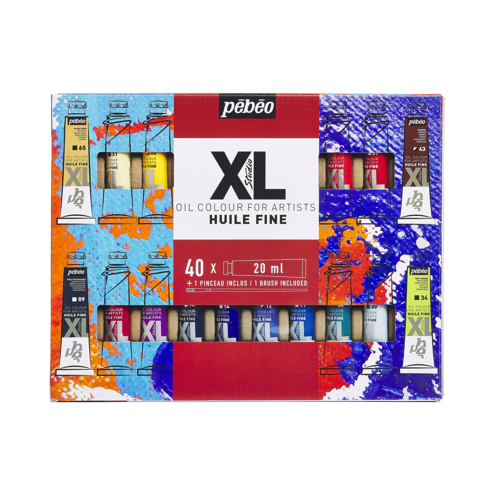 Pébéo Huile Fine XL - Set Peinture à l'Huile - 40 Tubes 20 ml - Couleurs Assorties - Pour Artistes et Beaux-Arts