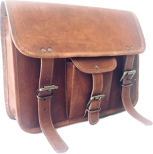 Miniatura 3 de Cuero genuino de cabra Messenger Satchel motocicleta herramienta bolsa marrón manillar Sissy bar bolsa de viaje alforjas alforjas, Marrón, Vintage