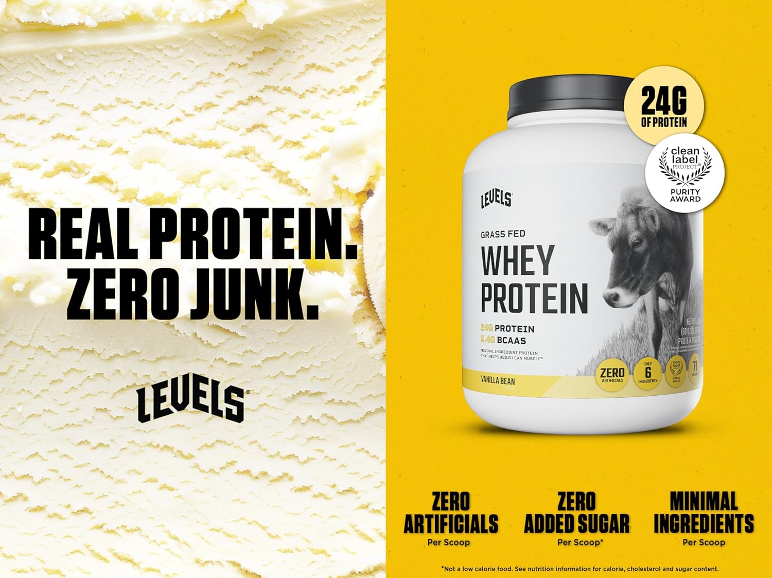Levels Grass Fed Whey Protein Powder, No Artificials, 24G of Protein, Vanilla Bean, 5LB - Image 2