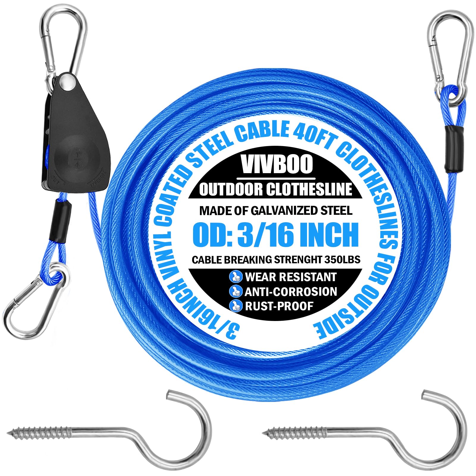 Clothes Line Outdoors 40ft Retractable with Hooks