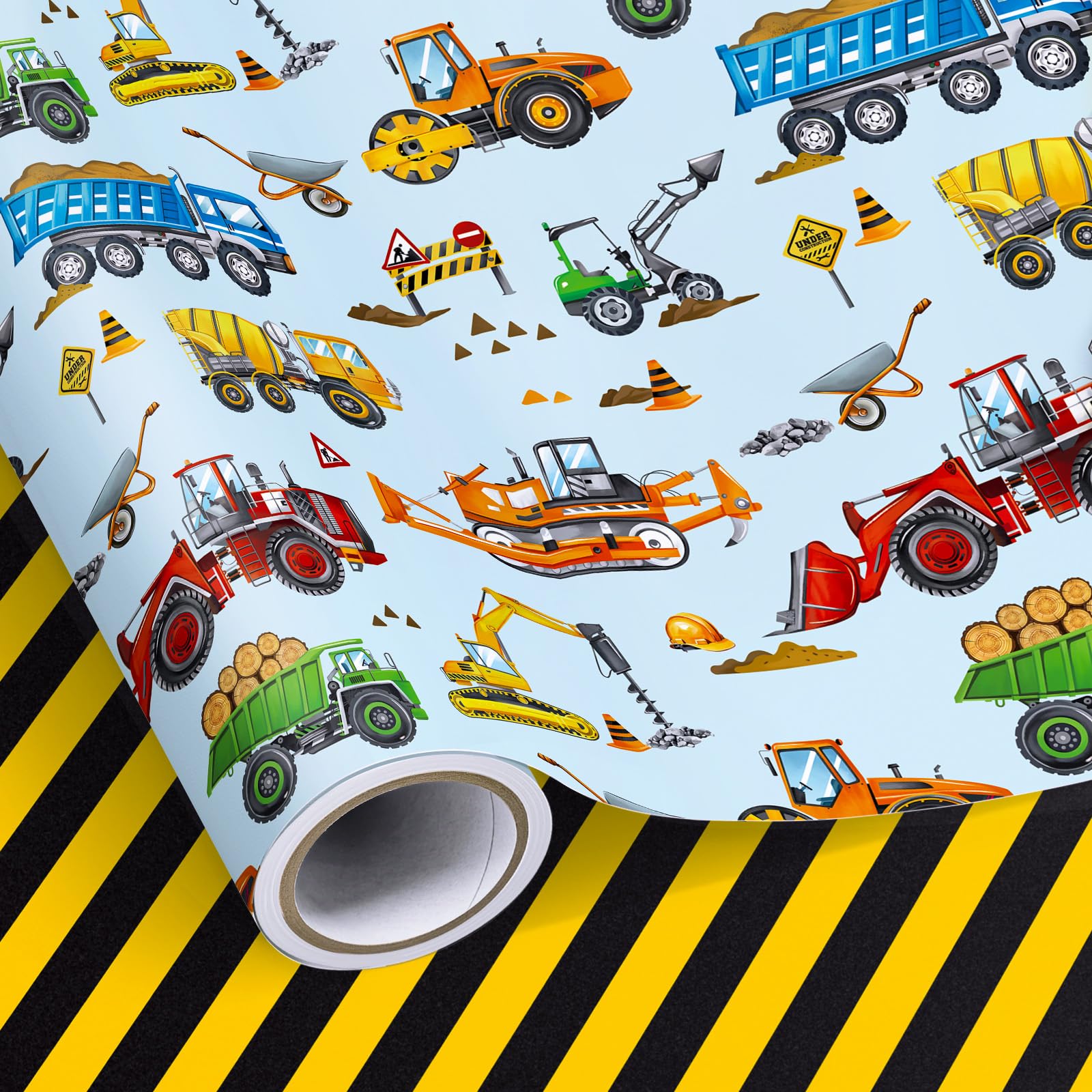 Neloheac Construction Truck Wrapping Paper Roll 43CM x 10M Reversible
