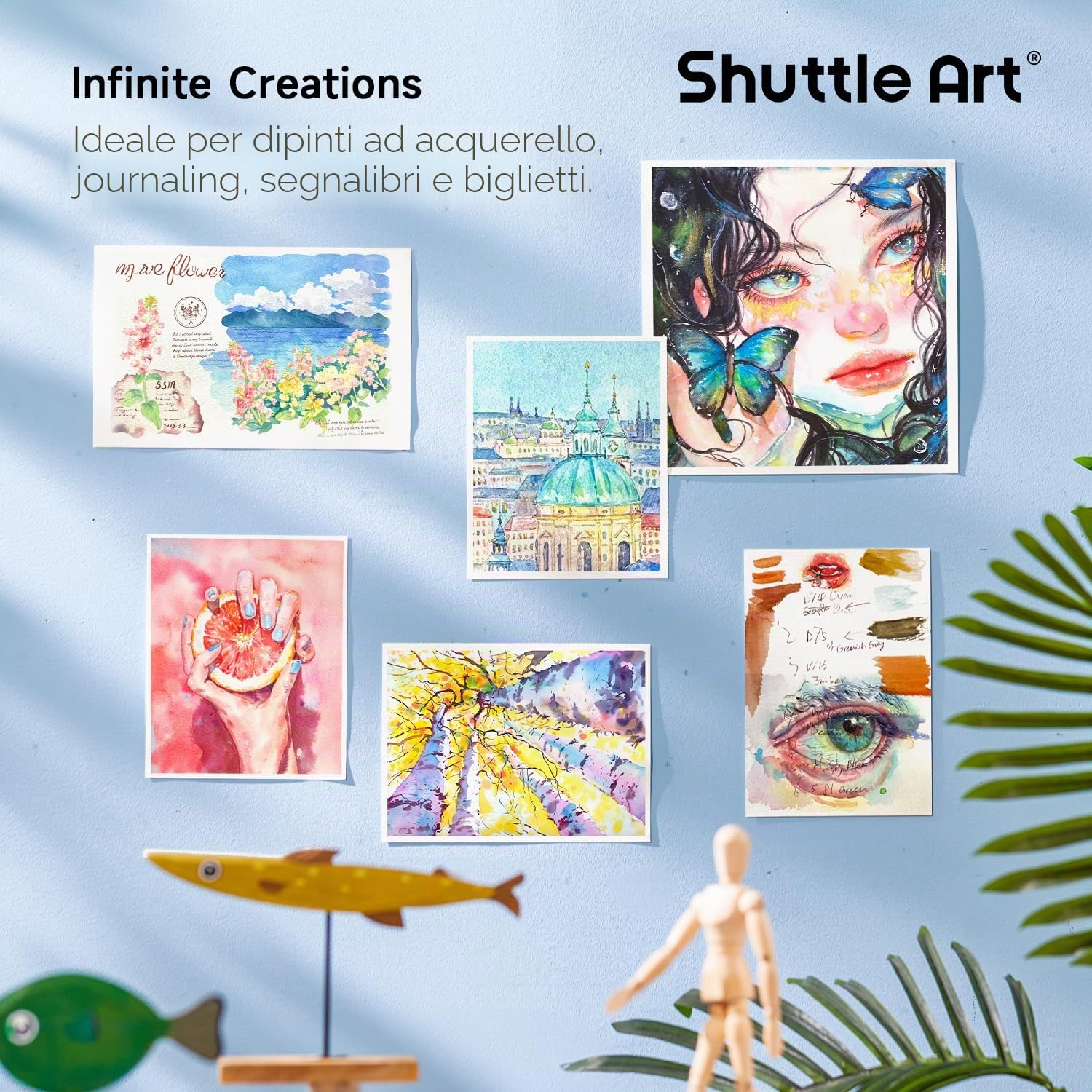 Shuttle Art Acquarelli, 58 pack con 48 Colori Acquerelli e 10 Pennelli ad Acqua, Pittura ad Acquarello per Dinpingere per Adulti, Artisti, Studenti, Bambini, Principianti e Artisti