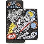 Jay Franco Kids Nap Mat with Embedded Pillow & Blanket - Soft 46x20 Microfiber Sleeping Bag with Name Tag & Handle for School, Travel, Sleepover, Black - Star Wars