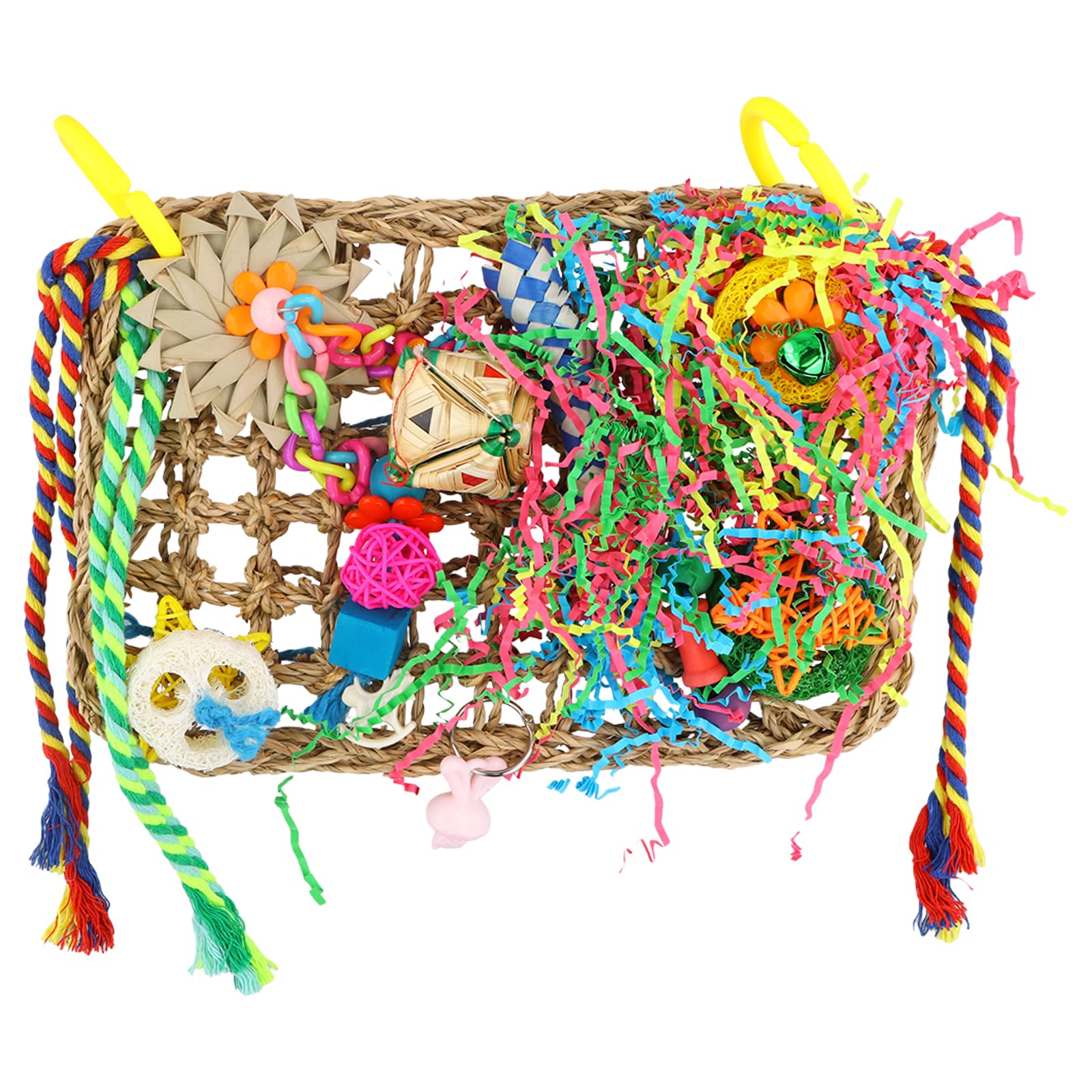 Duronge Bird Toys Bird Foraging Toys Cockatiel Toys Hanging Bird Toys Bird Seagrass Foraging Wall with Colorful Toys for Birds Cage Toy accessories for Parakeet Parrot Cockatiel Conure Lovebird