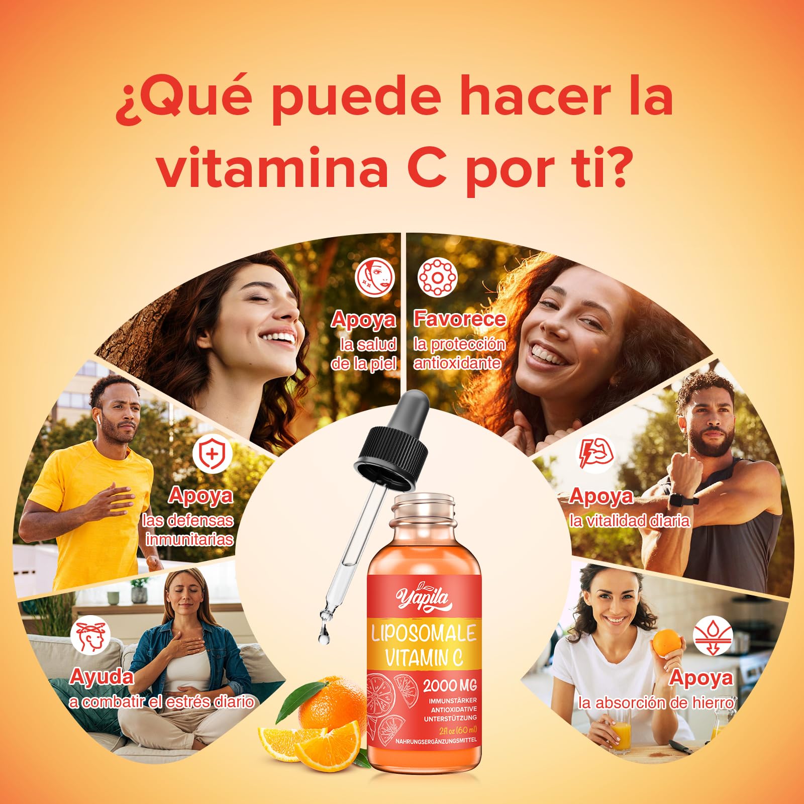 Vitamina C Liposomal 2000 mg, Suplemento Líquido con Ascorbato (6 Botellas) | Absorción Mejorada, Fórmula Vegana de Alta Potencia, Sin Gluten y Sin Soja
