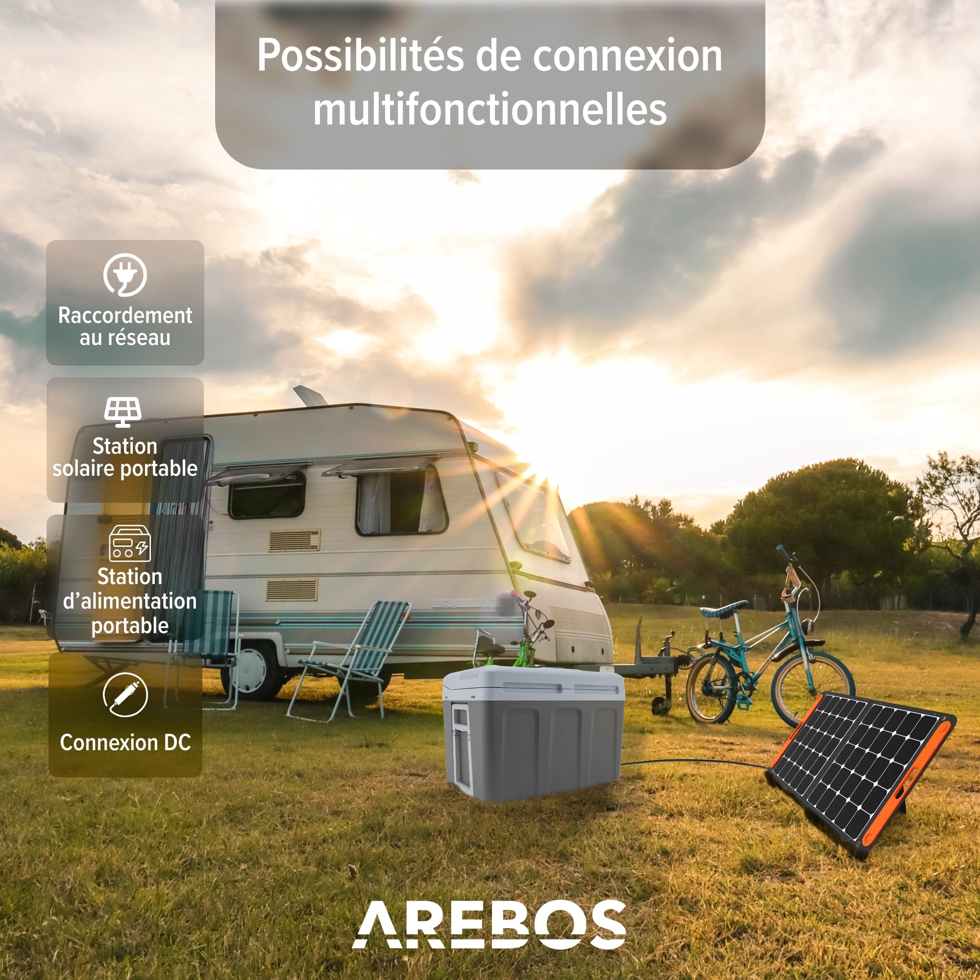 Arebos Glacière 40 litres | pour Refroidir & Maintenir au Chaud | Mini réfrigérateur | Réfrigérateur Mobile avec Mode ECO | 12/230 V pour Voiture & Prise de Courant | Glacière électrique