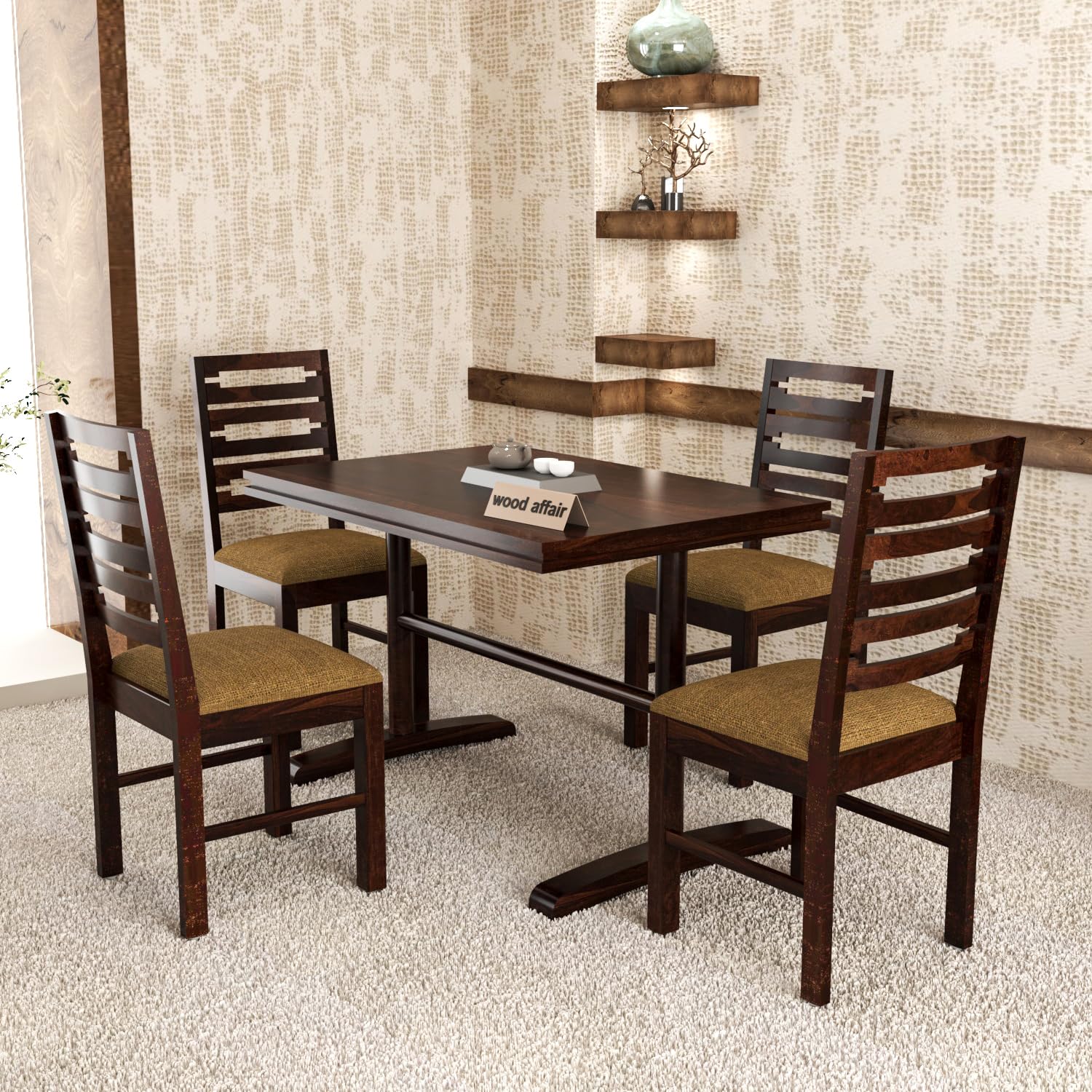 VINAYAK ART PLACE Wooden Dining Table 4 Seater | Four Seater Rectangular Dinning Table with Cushion Chair for Home & Restaurants | Solid Wood Sheesham, Walnut Finish-02(Cutting) (B0CTKKNMQQ) Amazon Price History, Amazon Price Tracker