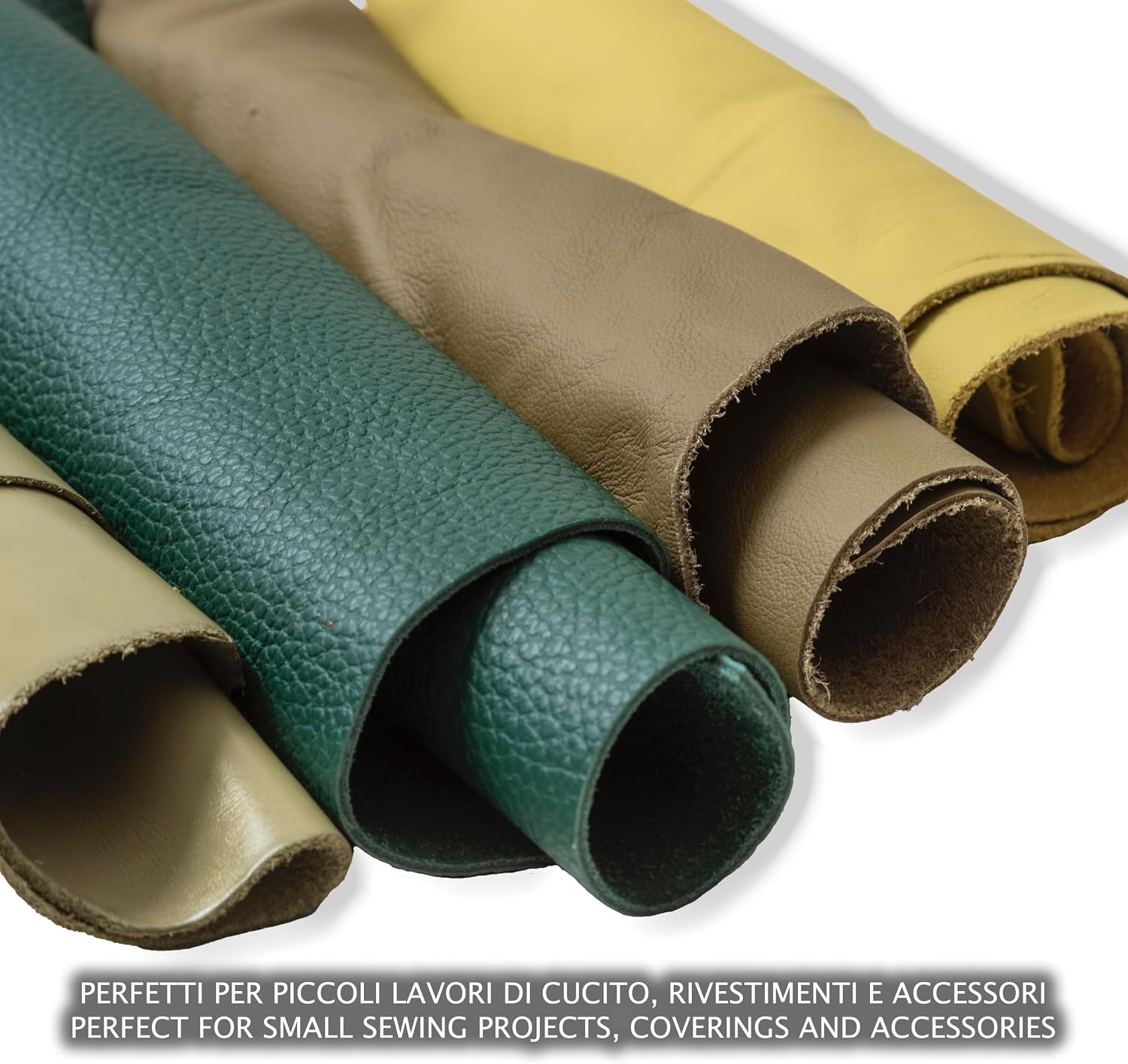 IPEA 500 g Genuine Italian Leather Cutouts Green in Various Shades, Thickness and Types – 4 Pieces of Premium Leather with Various Shapes