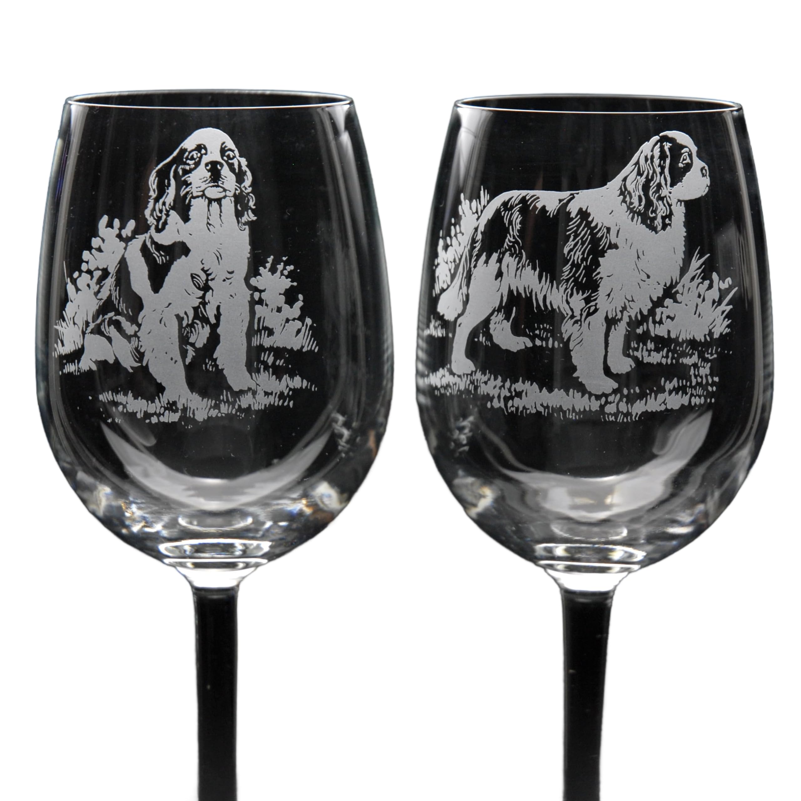 GLYPTIC Glass Art Cavalier King Charles Dog Placement Hand Etched/Engraved Crystal Wine Glass