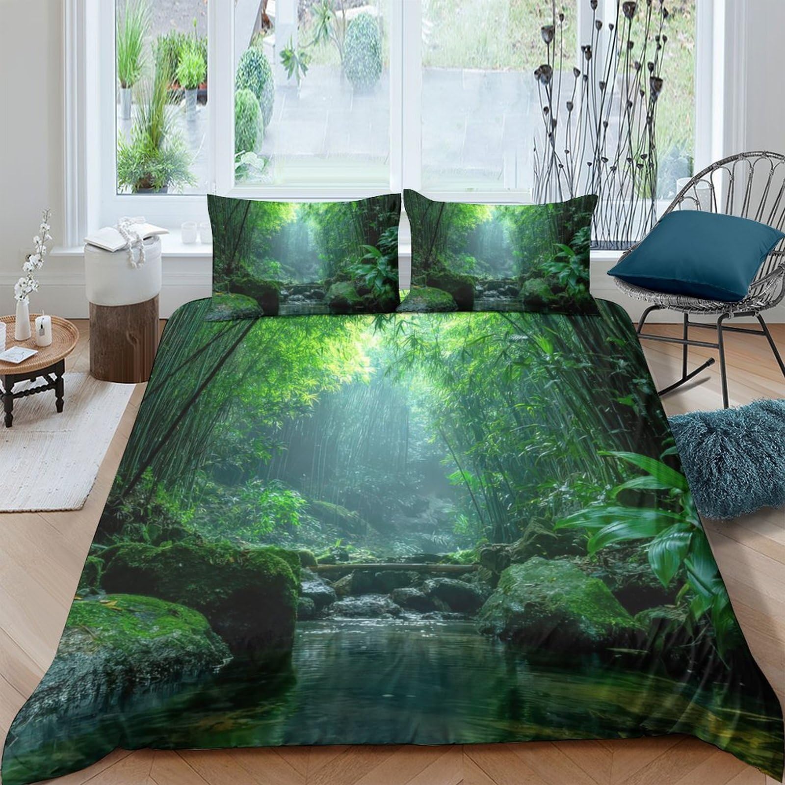 Ctjqhvkz Style-9 3D Printed Forest Stream Fitted Sheet Microfiber Soft Breathable Misty Woodland Bed Cover For Bedroom Decor Single（135X200cm）