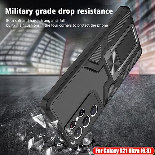 Miniatura 6 de LMDAMZ Funda compatible con Samsung Galaxy S21 ultra resistente, grado militar, a prueba de golpes, doble protección (TPU+PC), funda magnética