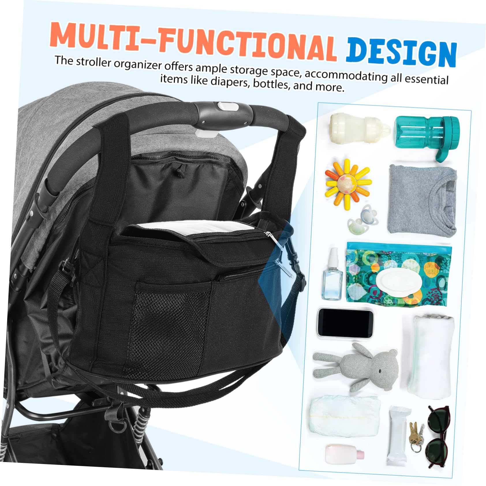 TOYANDONA Organizer per Passeggino Tasche Multiple Portabicchieri e Scomparti Installazione Rapida senza Attrezzi Costruzione Robusta per Durata nel Accessorio Versatile per Vari Modelli