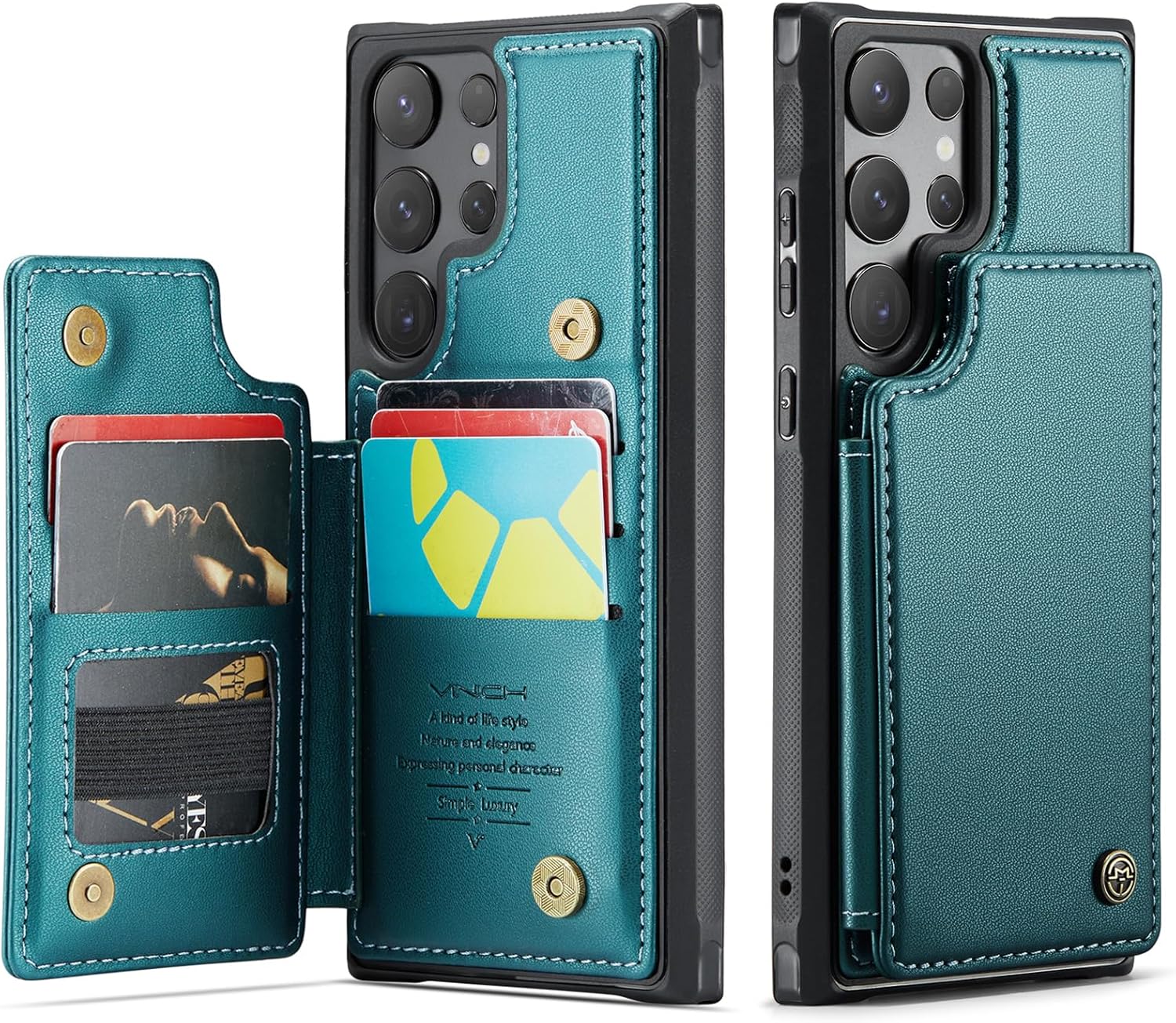 for Samsung Galaxy S24 Ultra Case with Card Holder, for Samsung S24 Ultra Wallet Case for Women Men with RFID Blocking, Durable Kickstand Shockproof Case for Galaxy S24 Ultra 5G, Bluish Green