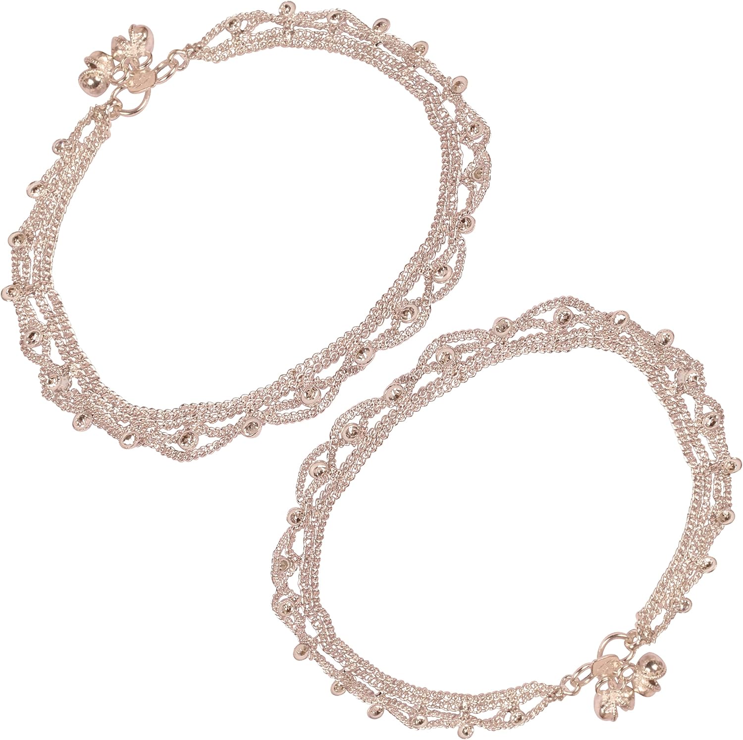 Touchstone Indian Bollywood Handcrafted Multicolor Rhinestones Sweet Sound Style Definition Designer Jewelry Payal Paazeb Anklets in White Tone for Women., 9.5 inches, Rhinestones, no gemstone