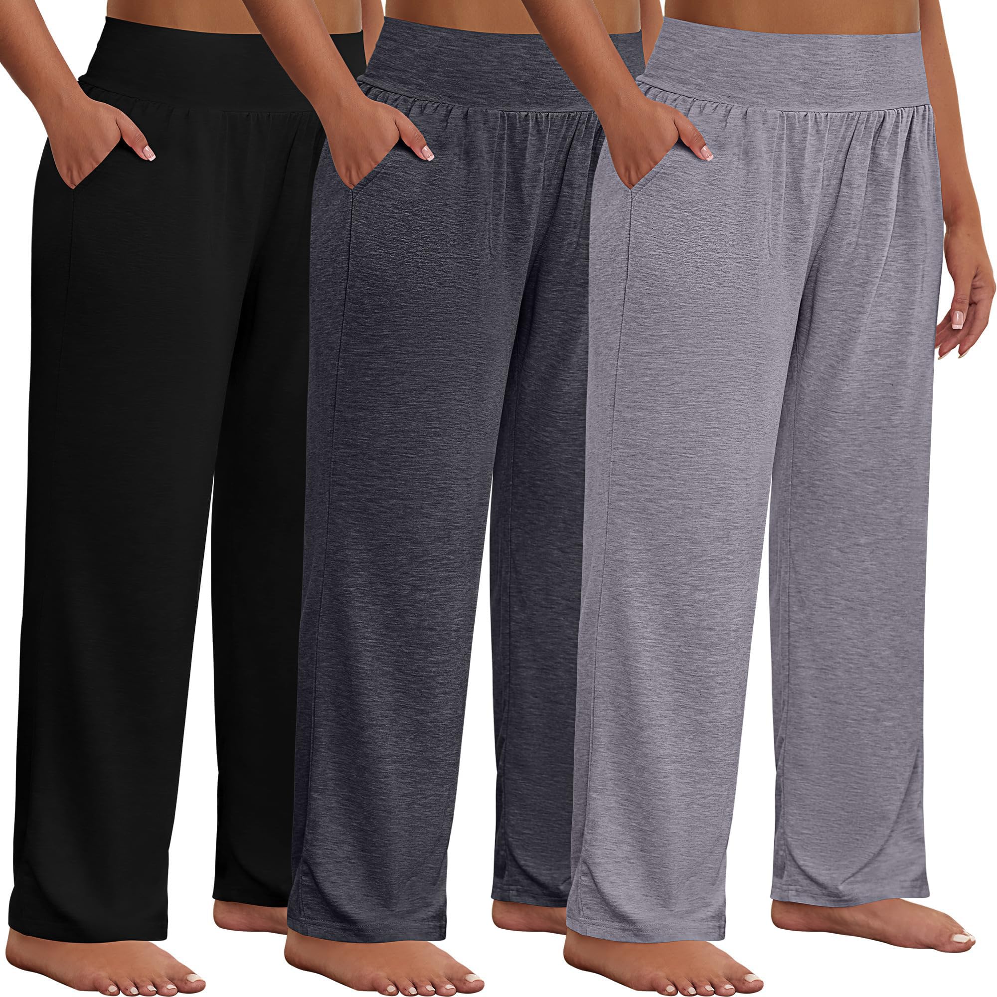 Neer 3 Pack Women Plus Size Wide Leg Yoga Pants High Waist Sweatpants Plus Size Palazzo Pants Lounge