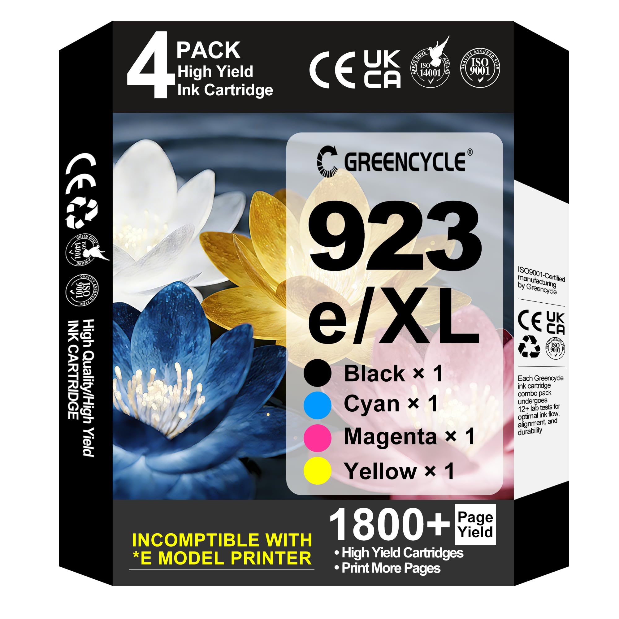 923 Ink Cartridges for HP Printers Replacement for HP 923XL Ink Cartridges Combo Pack 923e Black and Color 4 Pack With Chip Work for Non *e Printer-OfficeJet Pro 8120 8123 8130 8133 8135 8139 8138